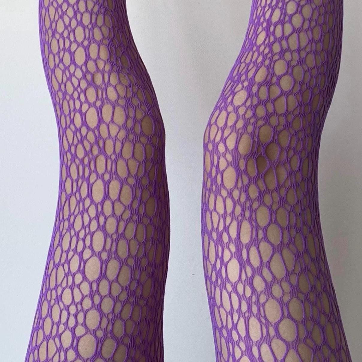 Purple Fishnet Circle Cut-Out Fishnet Tights
