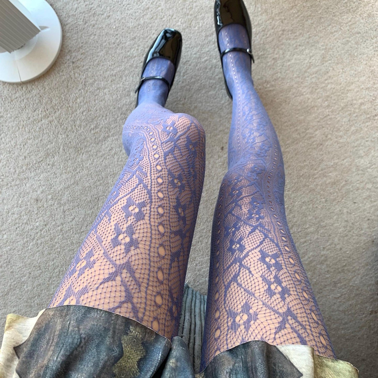 Blue Floral Vine Patterned Fishnet Tights