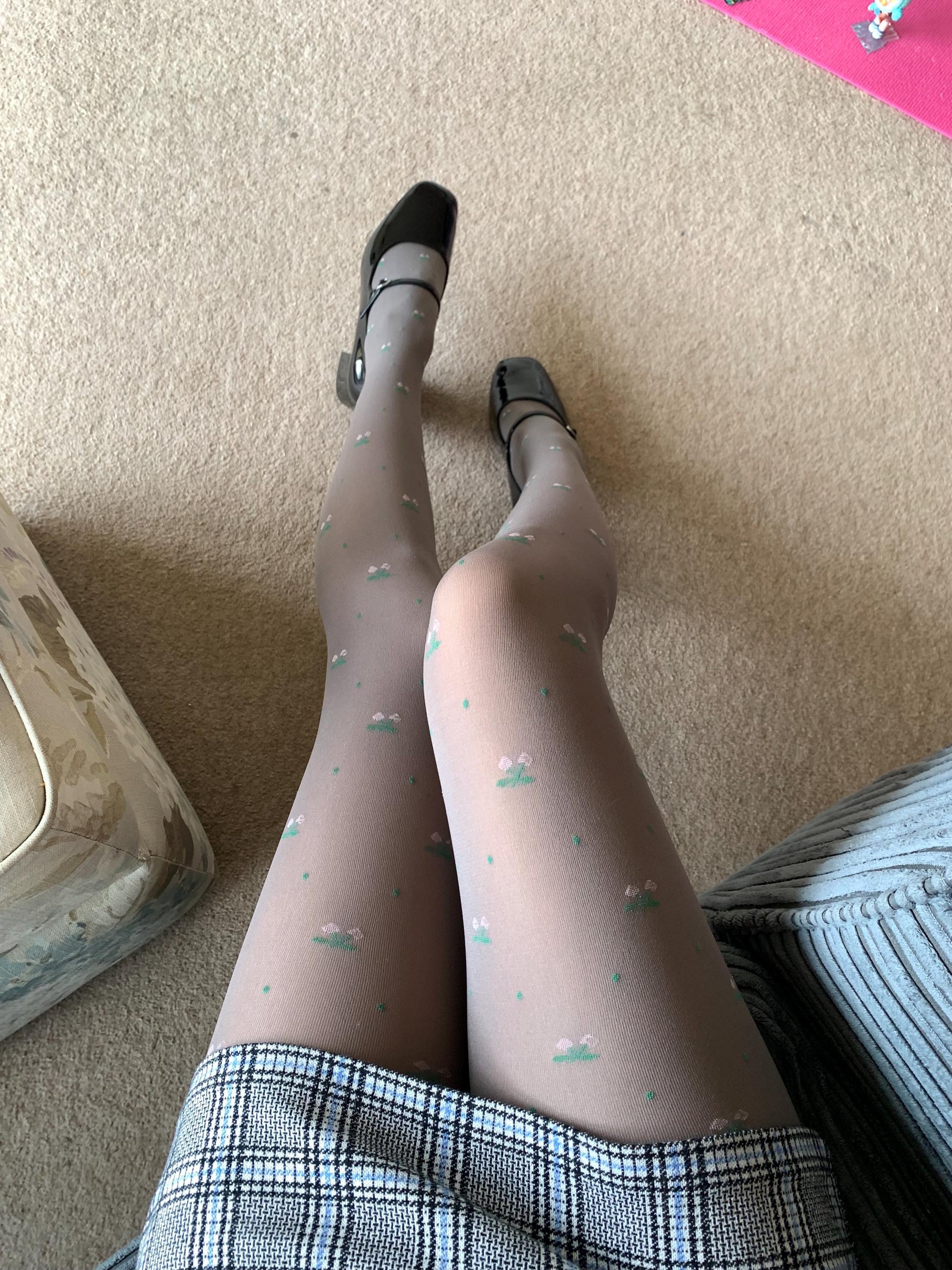 Grey Cherry Pattern Velvet Tights