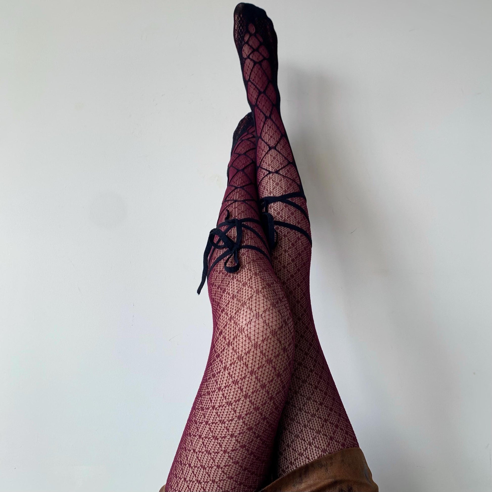 Black Lace-Up Fishnet Socks with Adjustable Ribbon Straps - socks