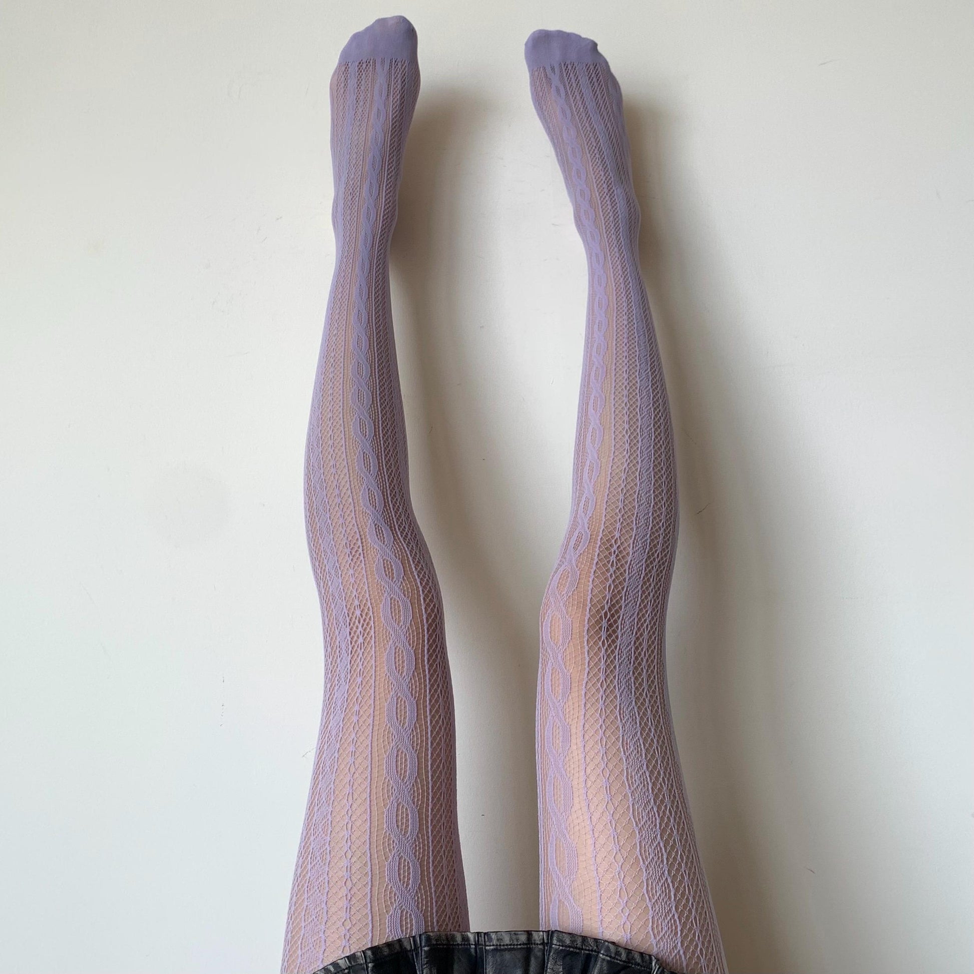 Lilac Knit Pattern Fishnet Tights