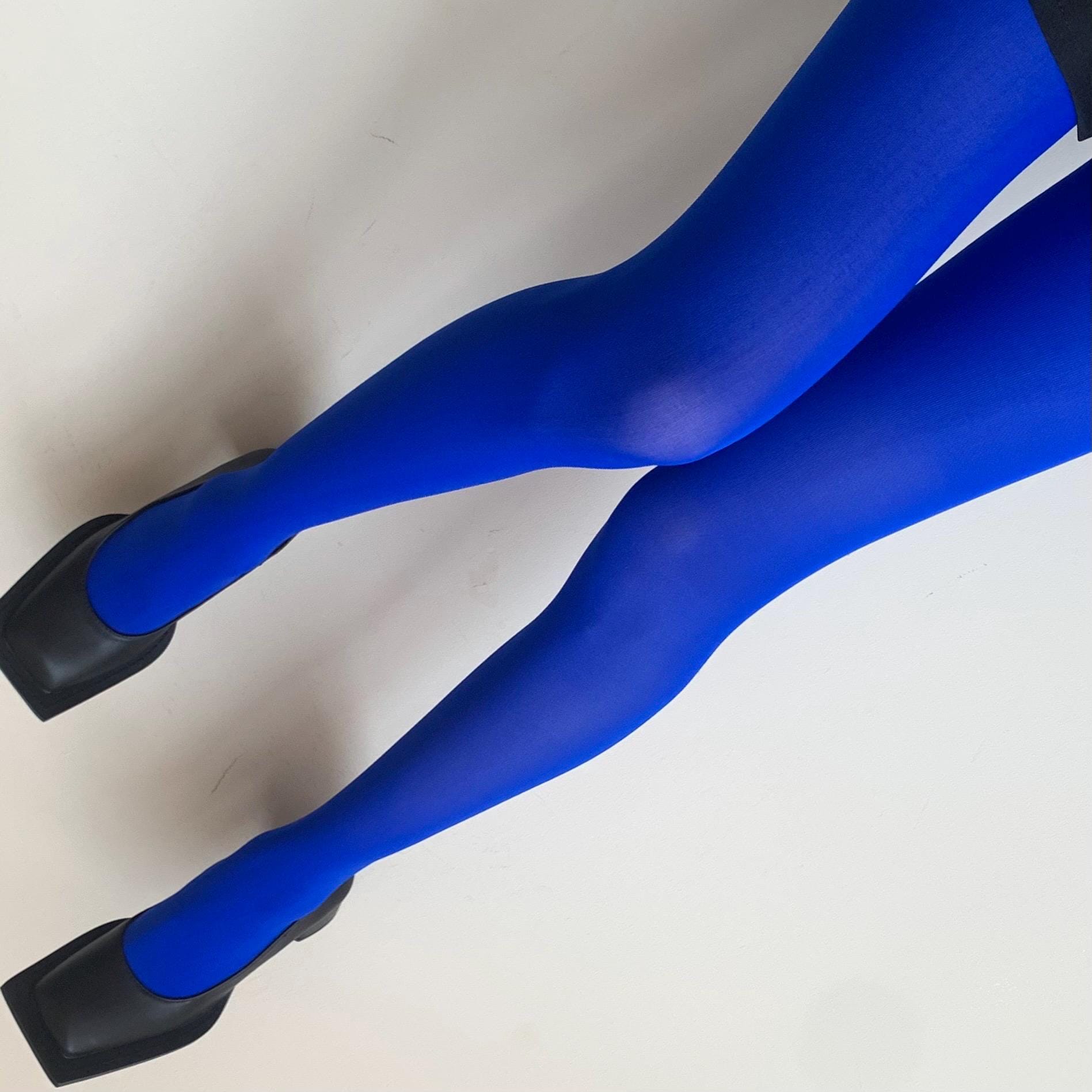 Royal Blue Solid Color Velvet Tights 80D - tights