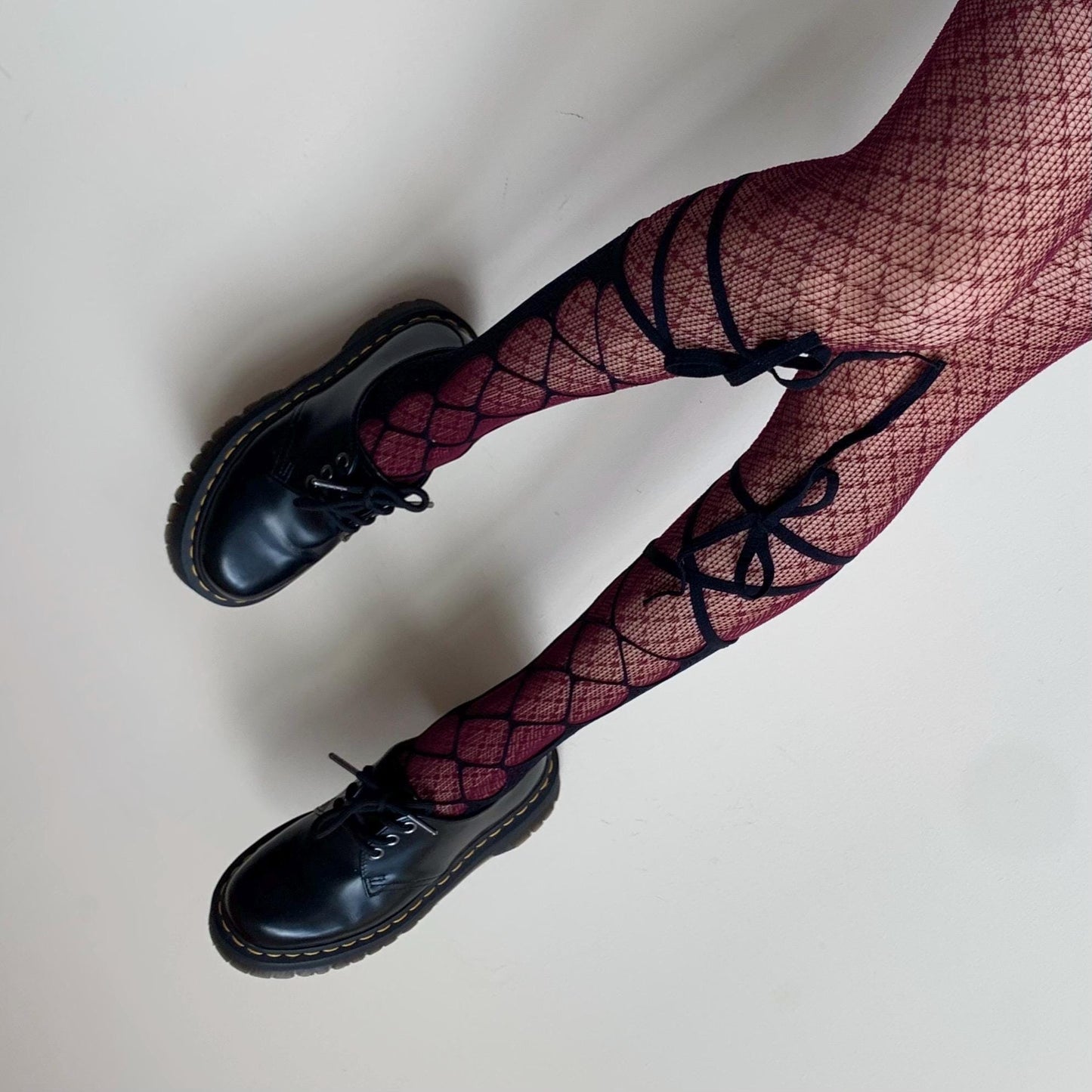 Black Lace-Up Fishnet Socks with Adjustable Ribbon Straps - socks