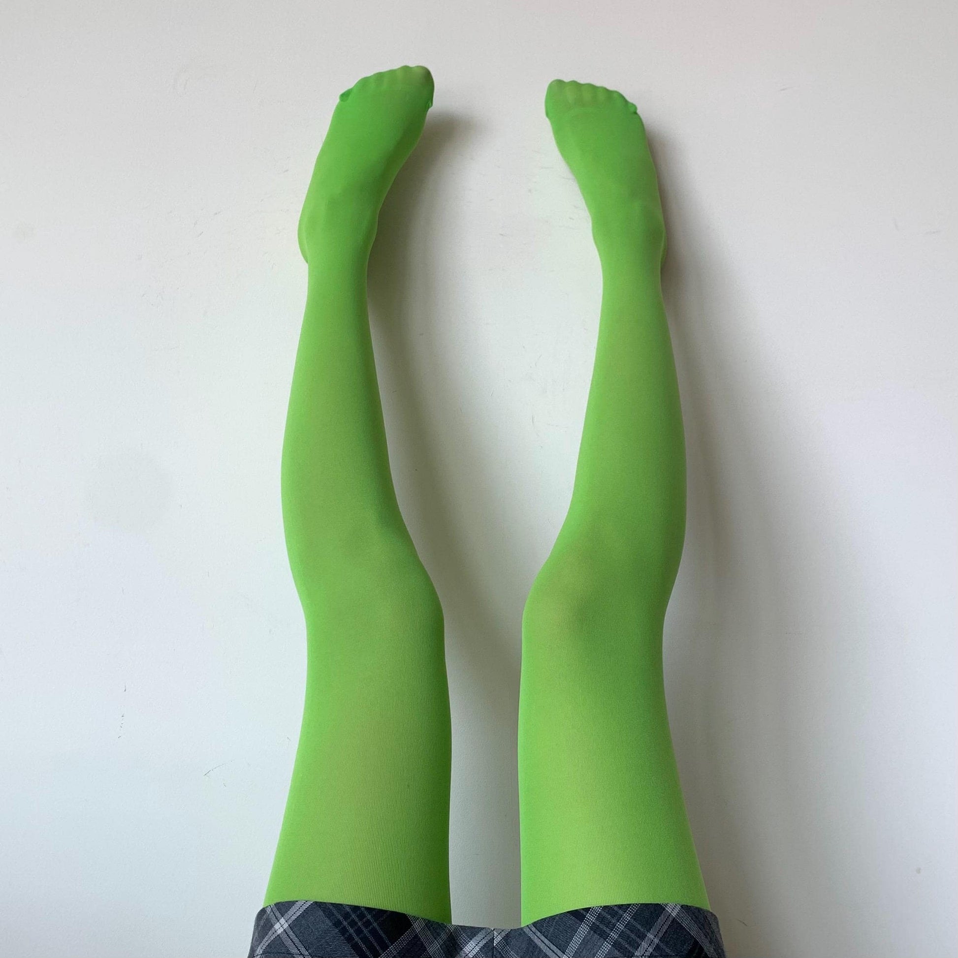 Neon Green Solid Color Velvet Tights - tights