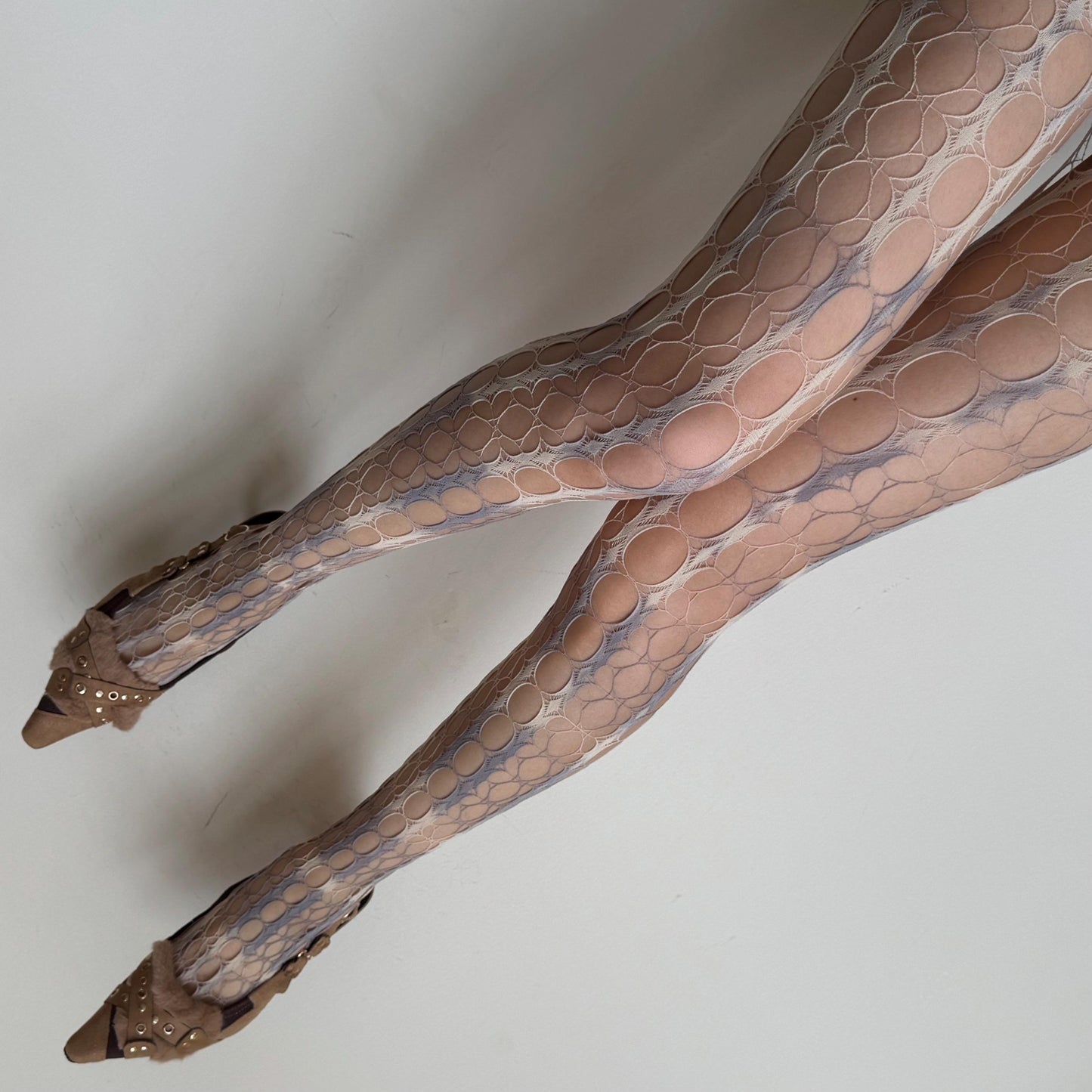 Yellow & Blue Tie-Dye Gradient Distressed Hollow Fishnet Tights - tights