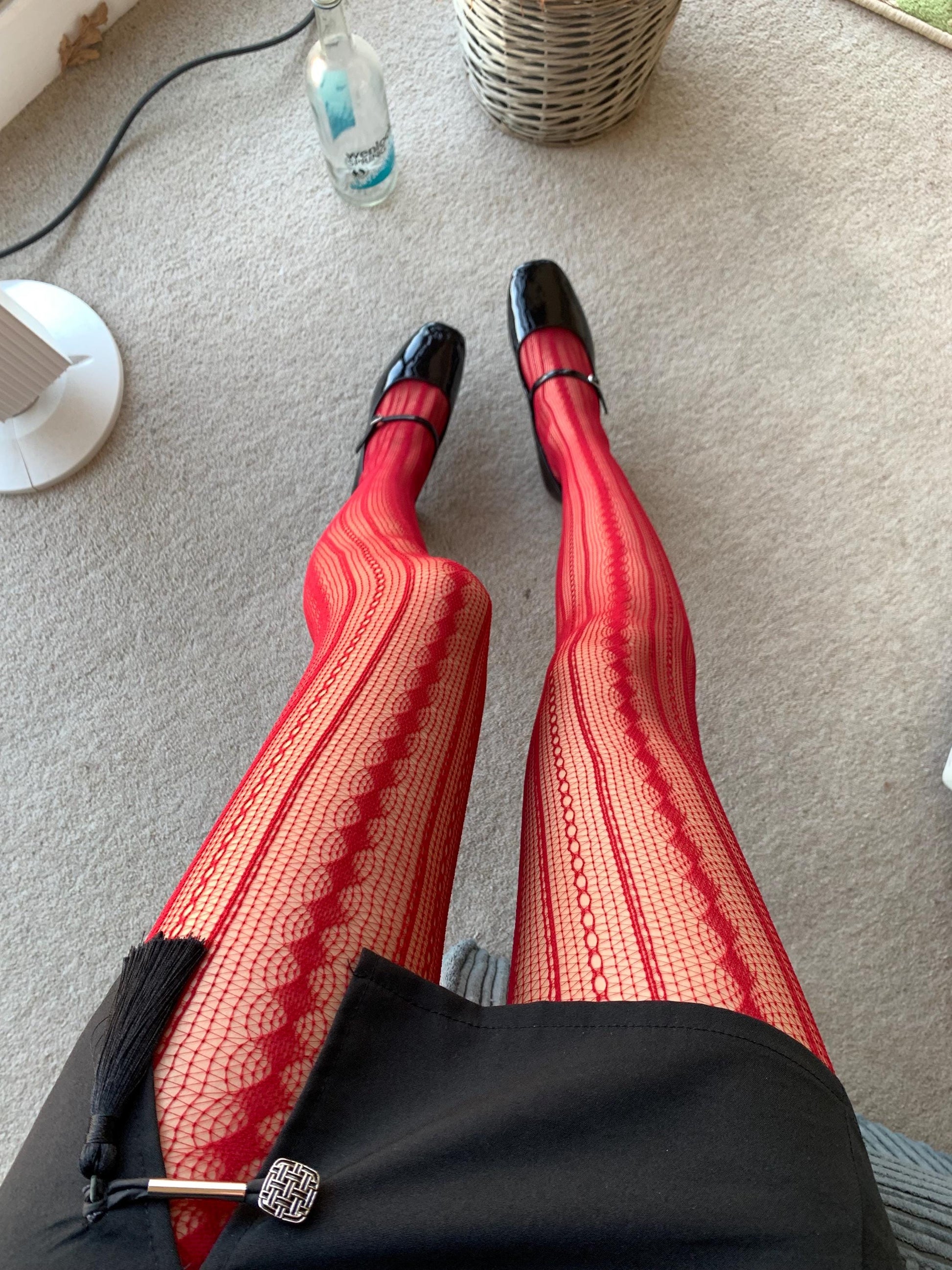 Red Geometric Stripped Fishnet Tights