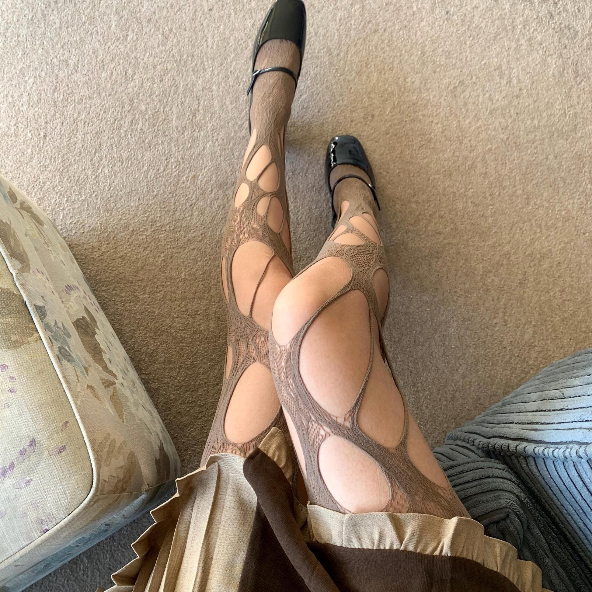 Brown Oval Cut-Out Fishnet Tights