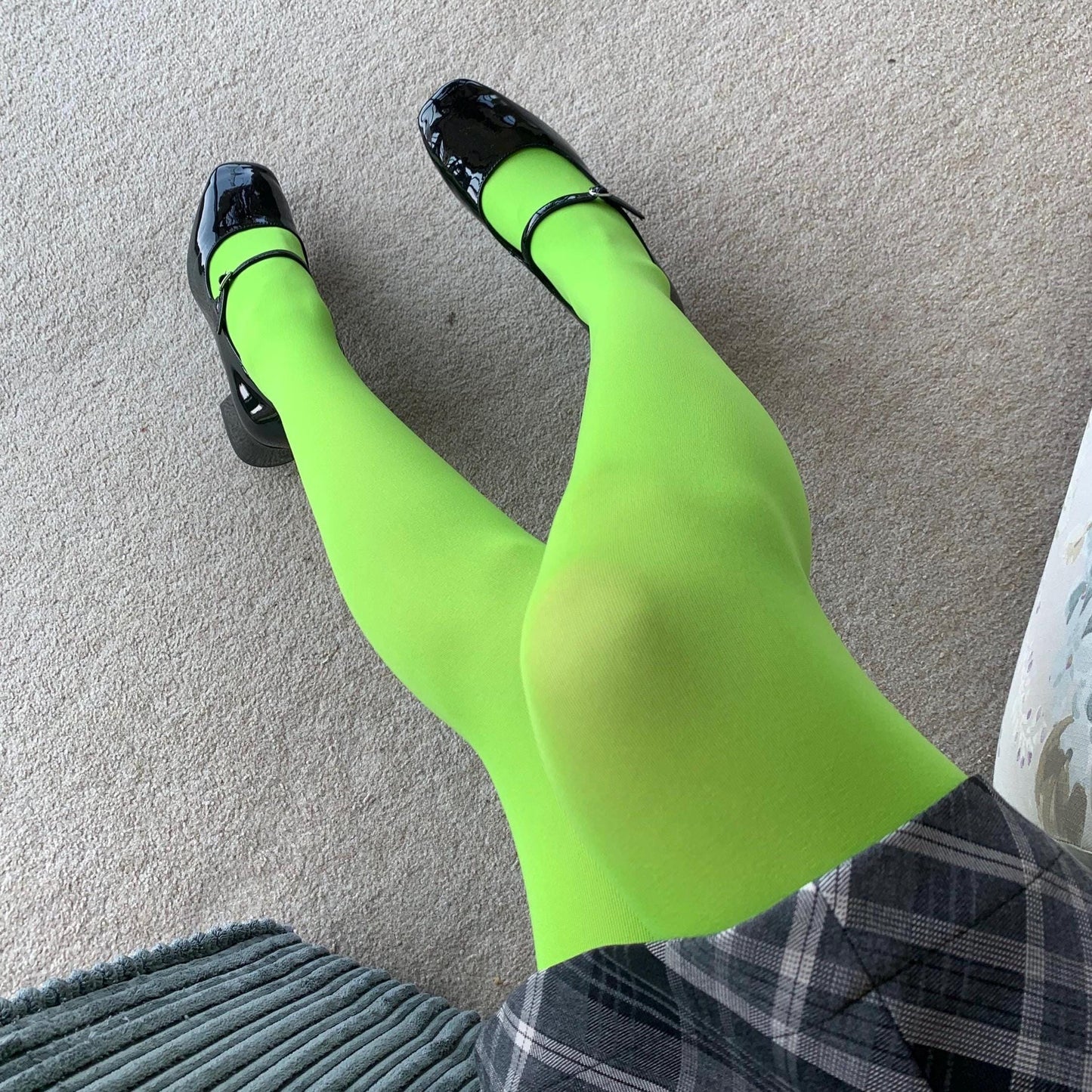Neon Green Solid Color Velvet Tights - tights