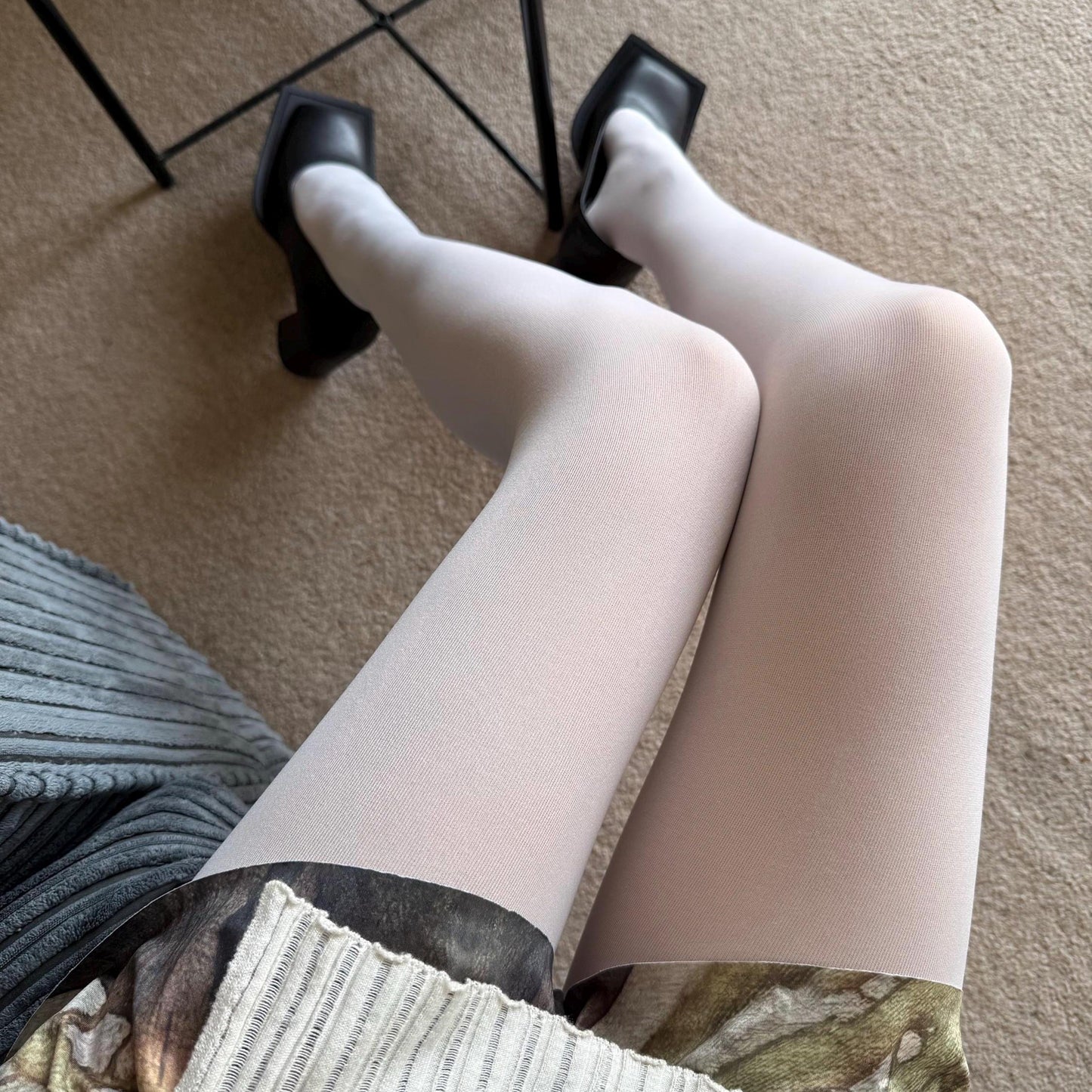 White Solid Color Velvet Tights 80D - tights