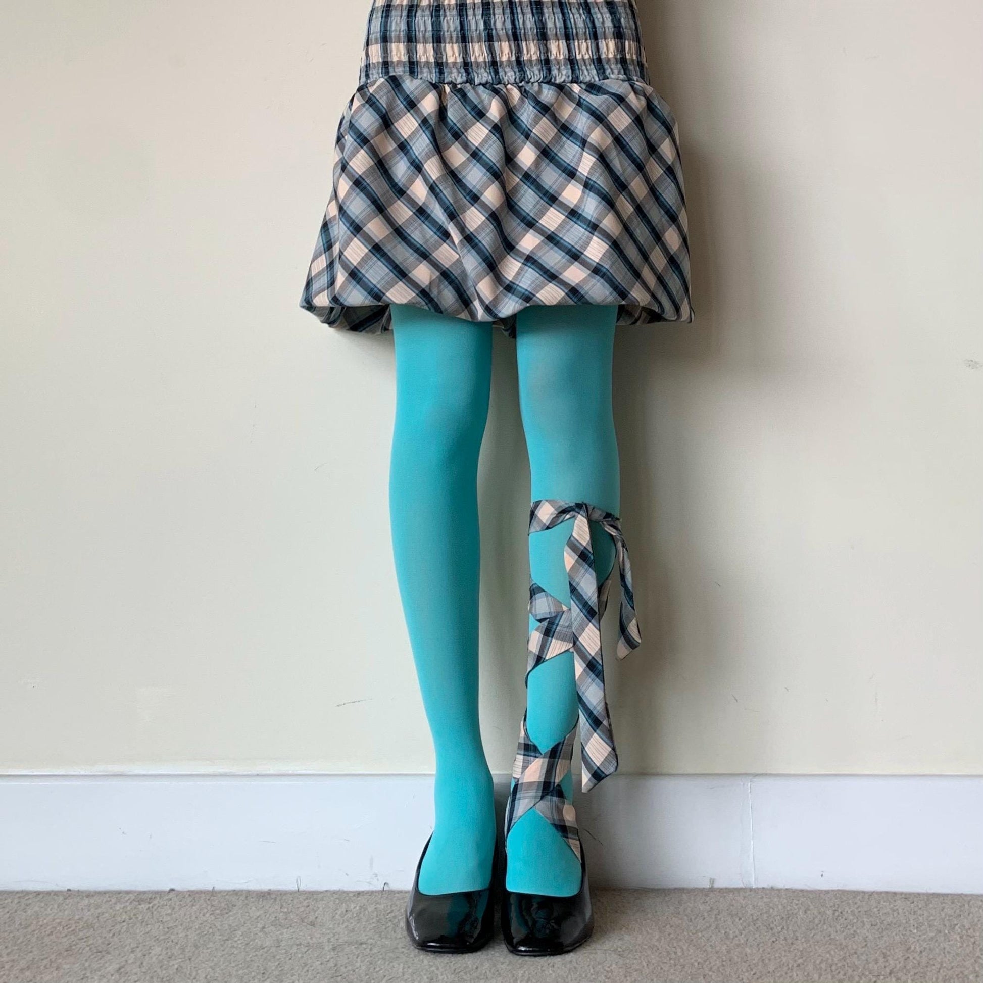 Sky Blue Opaque Solid Color Tights - tights