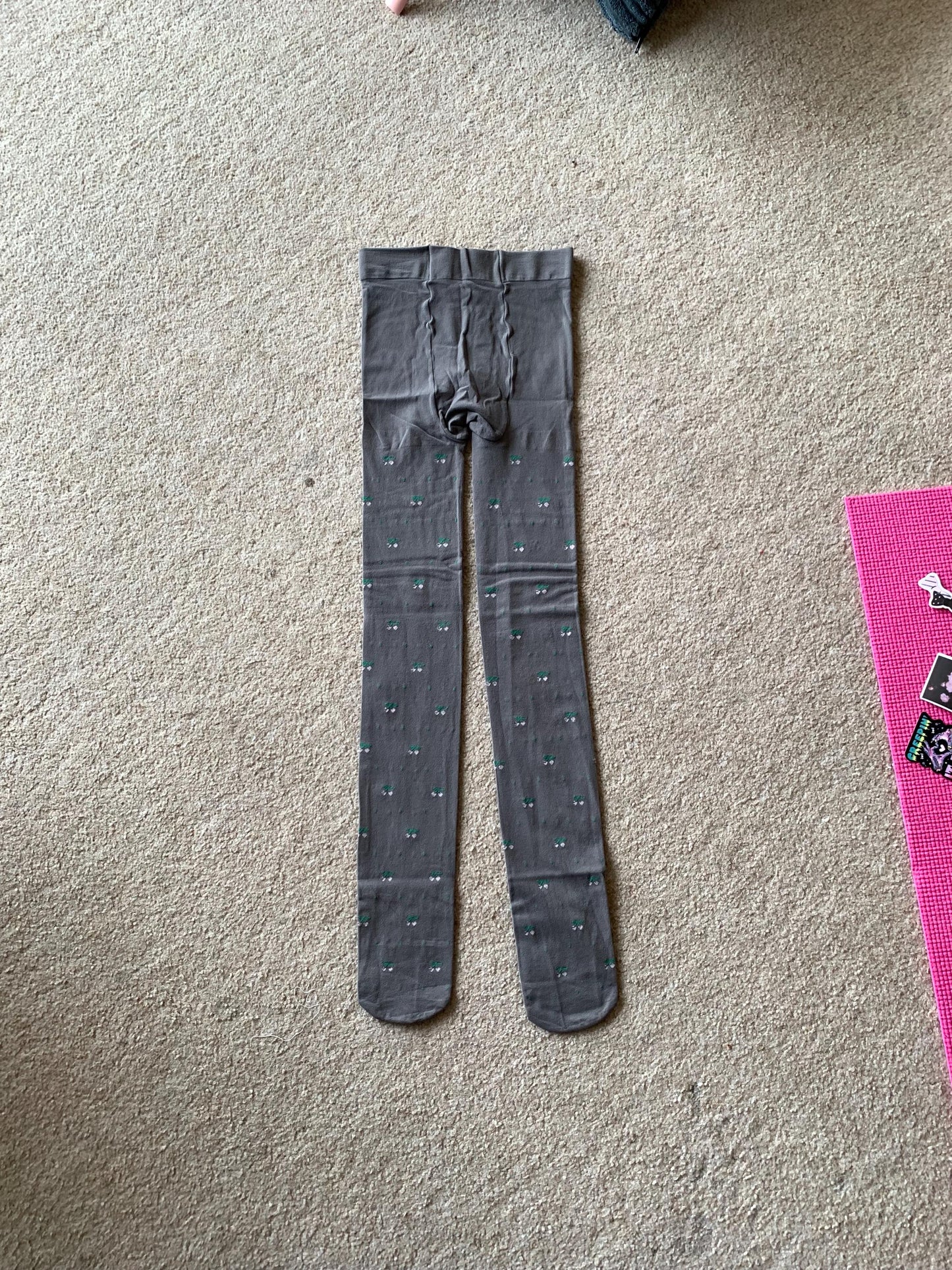 Grey Cherry Pattern Velvet Tights