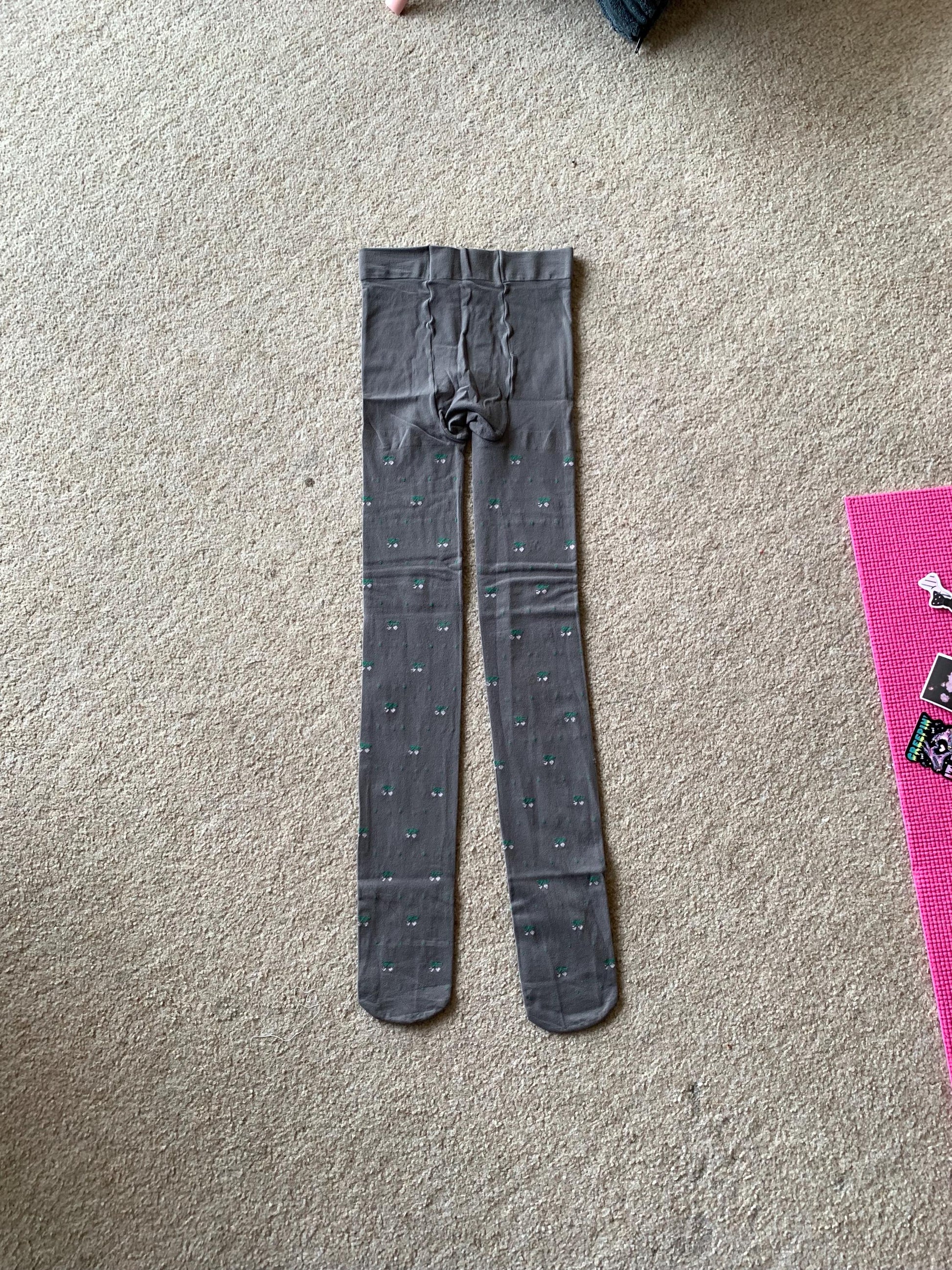 Grey Cherry Pattern Velvet Tights