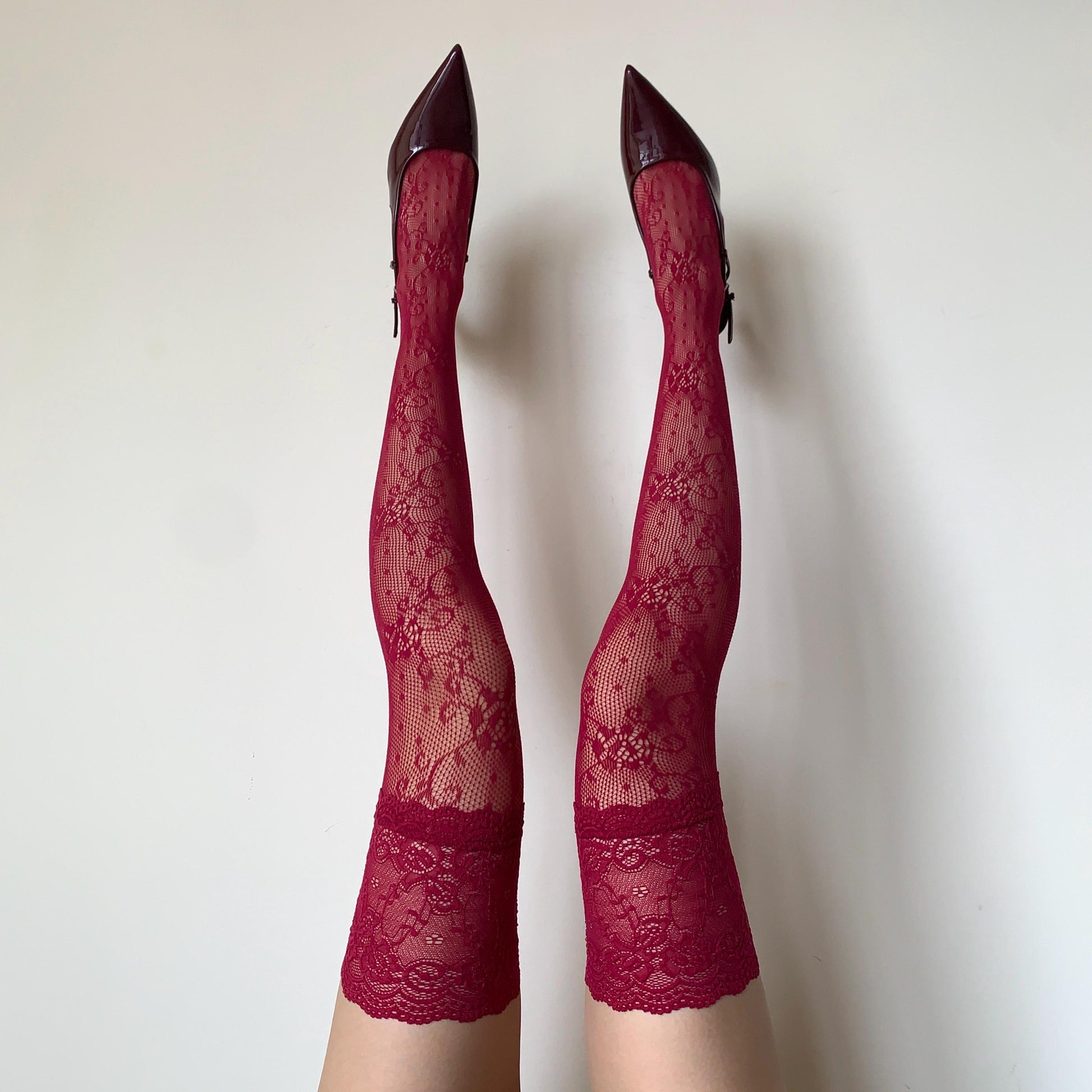 Red Burgundy Stay-up Thigh High Stockings - stockings