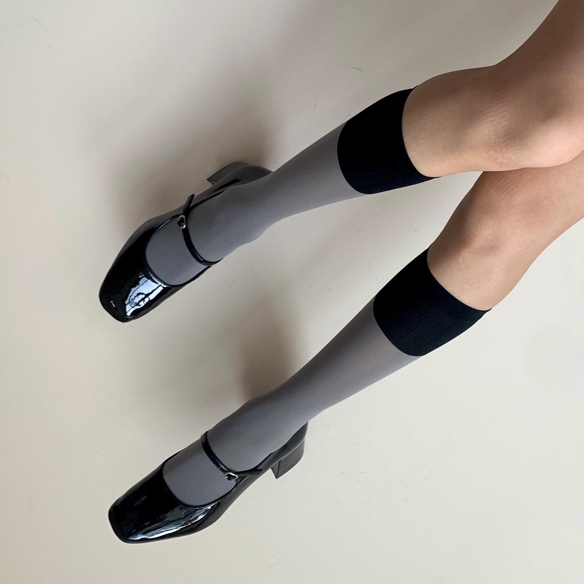 Grey Velvet Socks with Black Cuff - socks