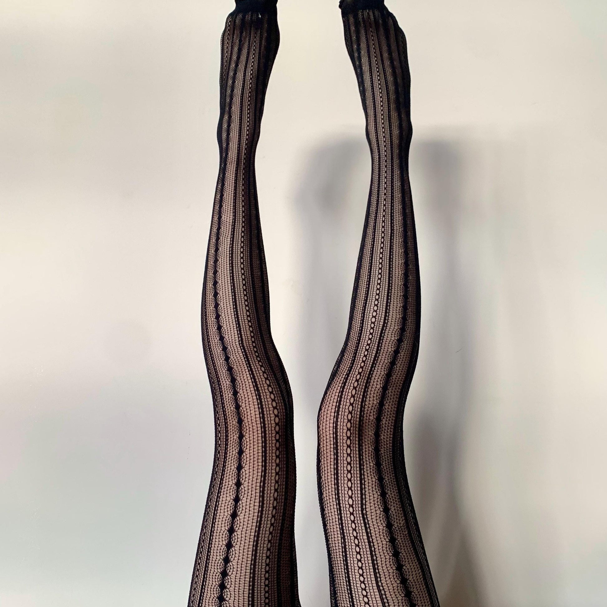 Black Geometric Striped Fishnet Tights