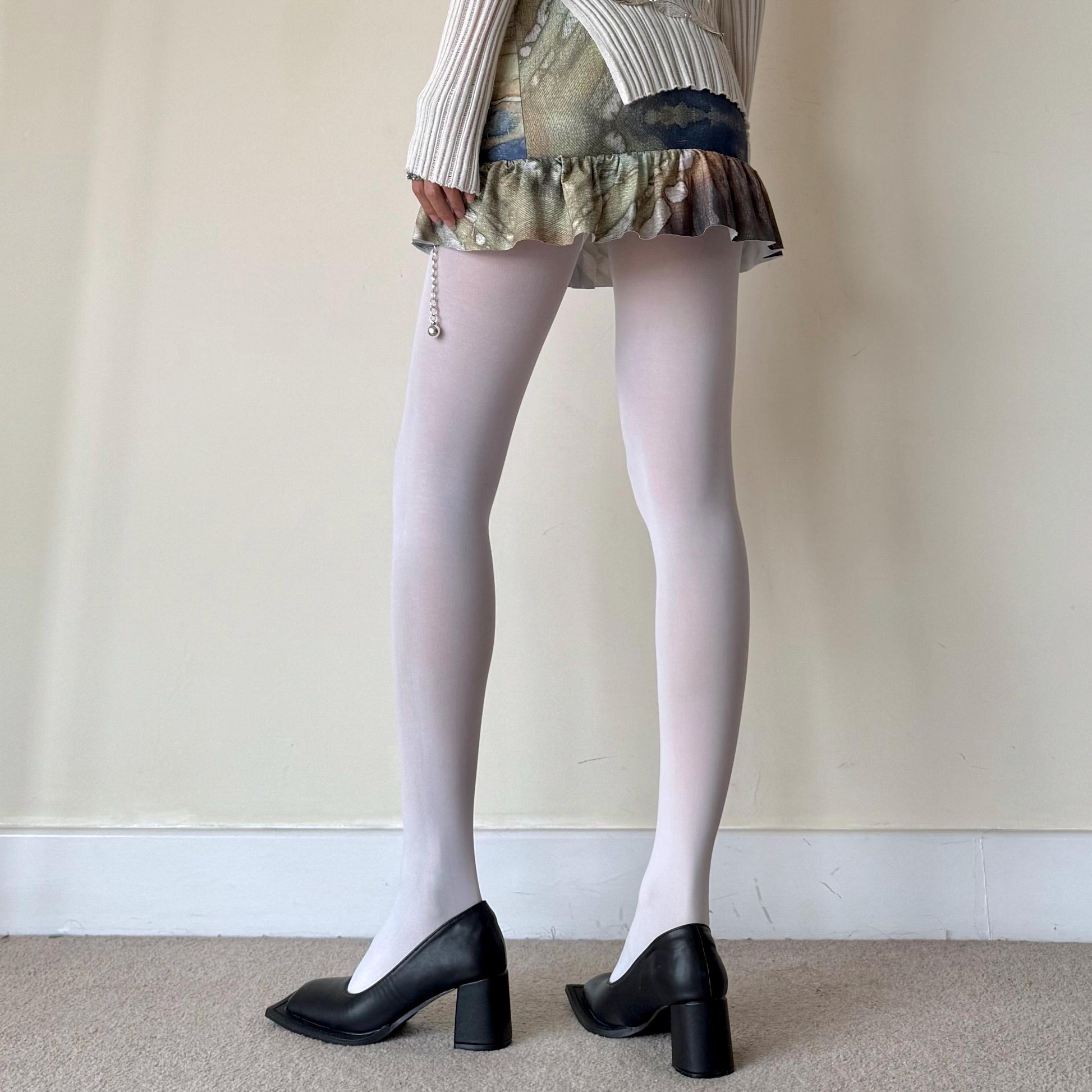 White Solid Color Velvet Tights 80D - tights