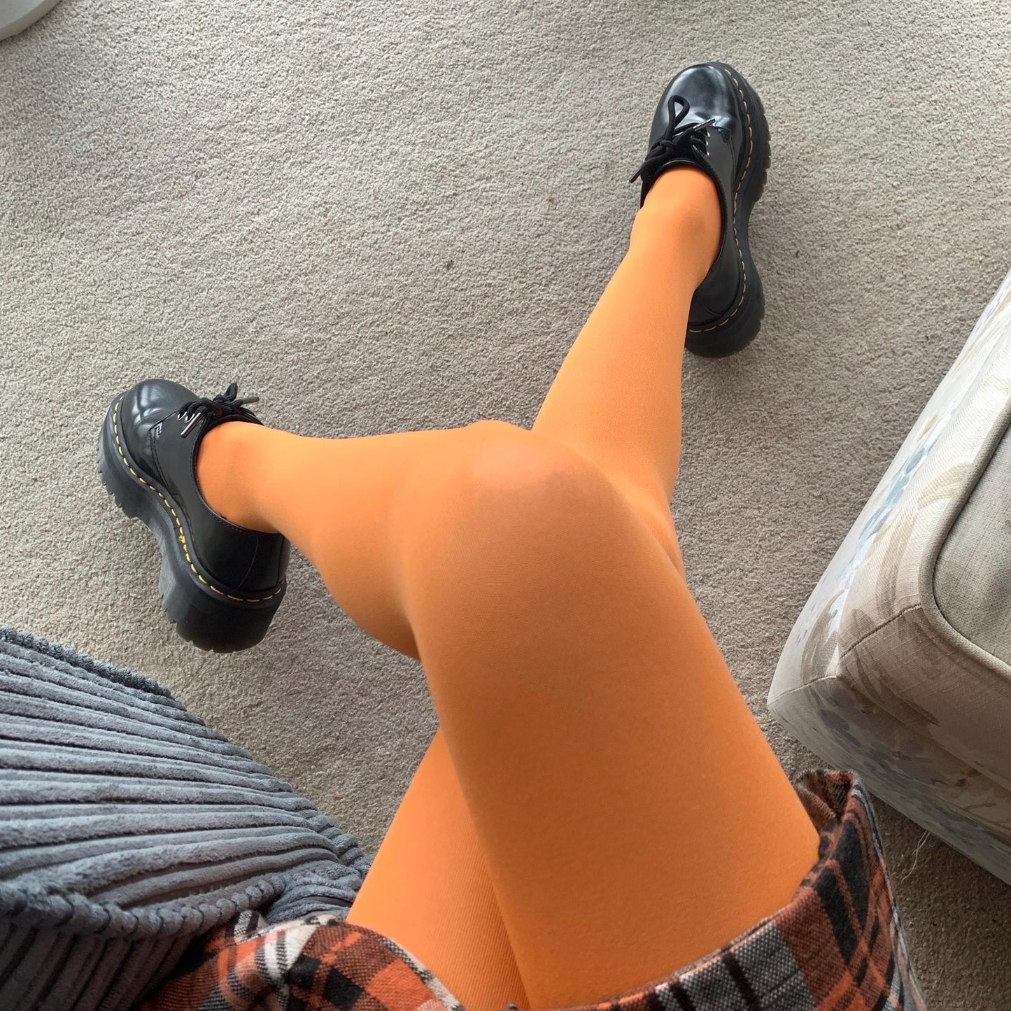 Orange Solid Color Opaque Velvet Tights