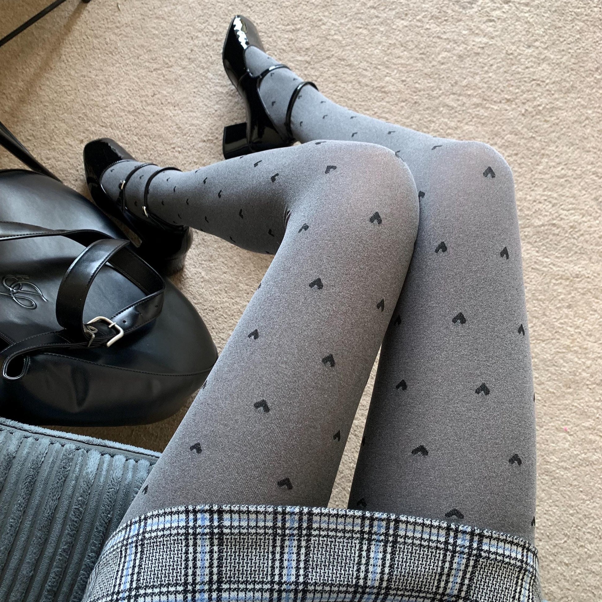 Grey Polka Dot with Heart Pattern Opaque Tights - Grey / One size - pantyhose