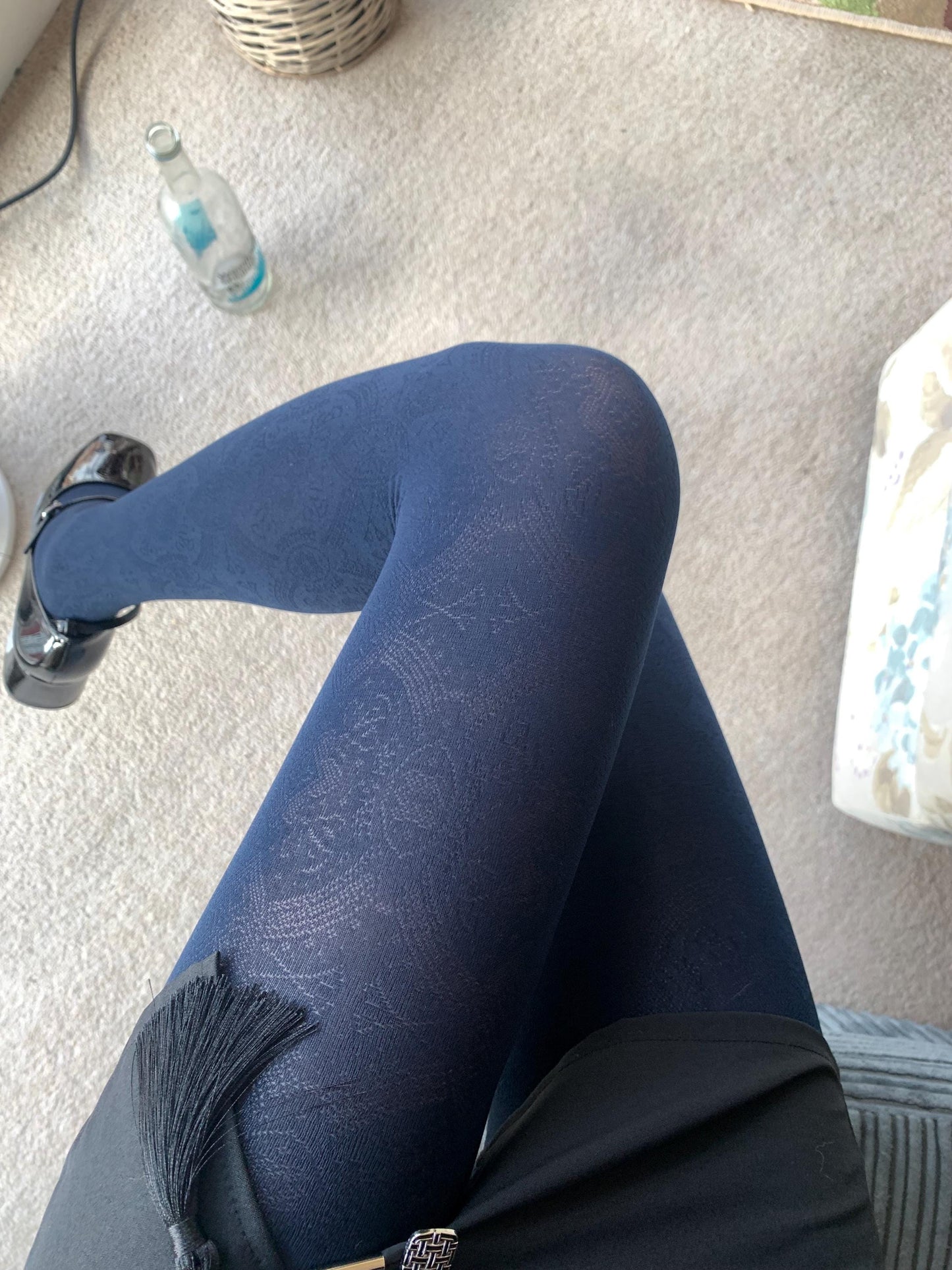Navy Ancient Egyptian-Inspired Pattern Opaque Velvet Tights