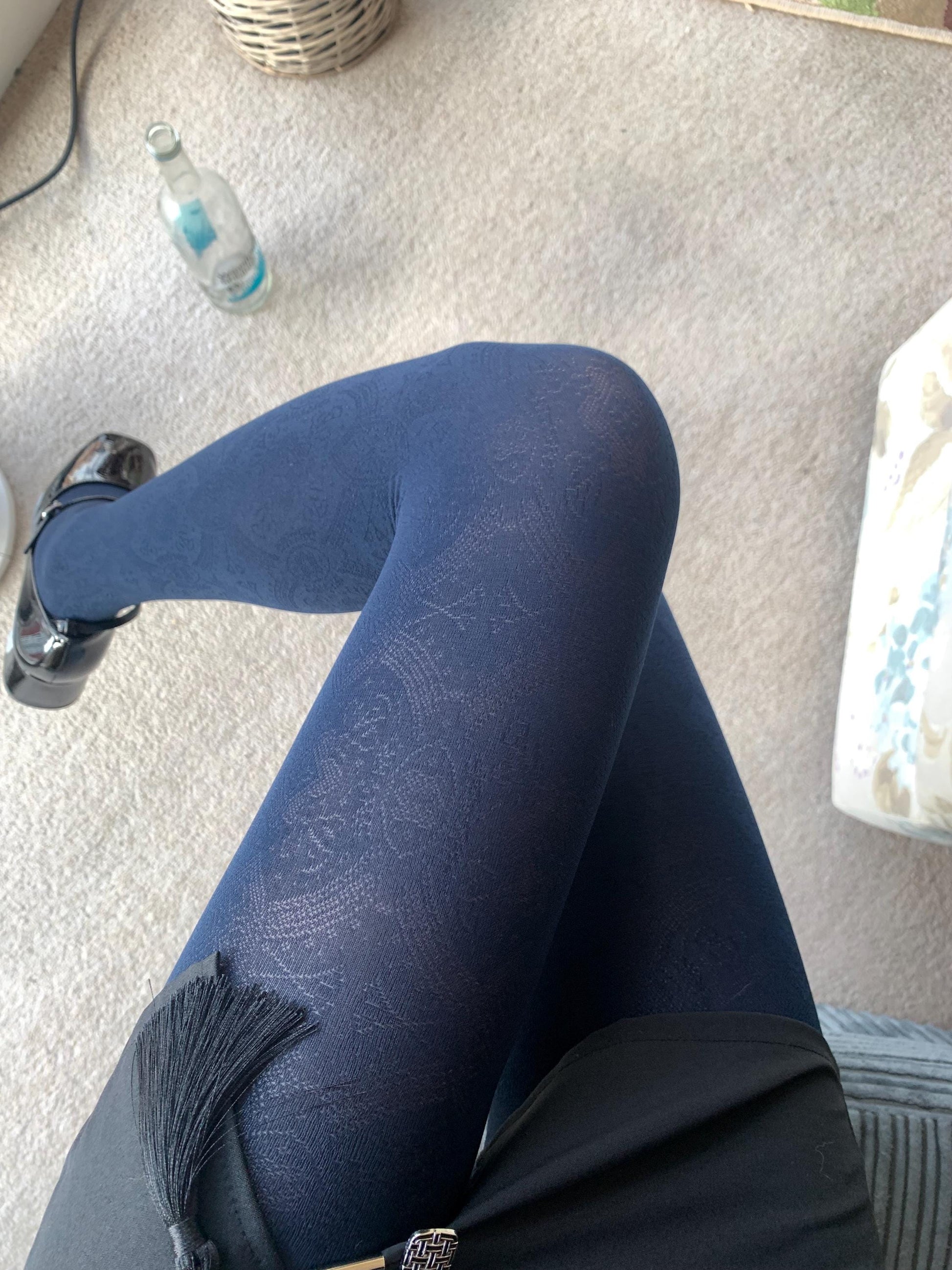 Navy Ancient Egyptian-Inspired Pattern Opaque Velvet Tights