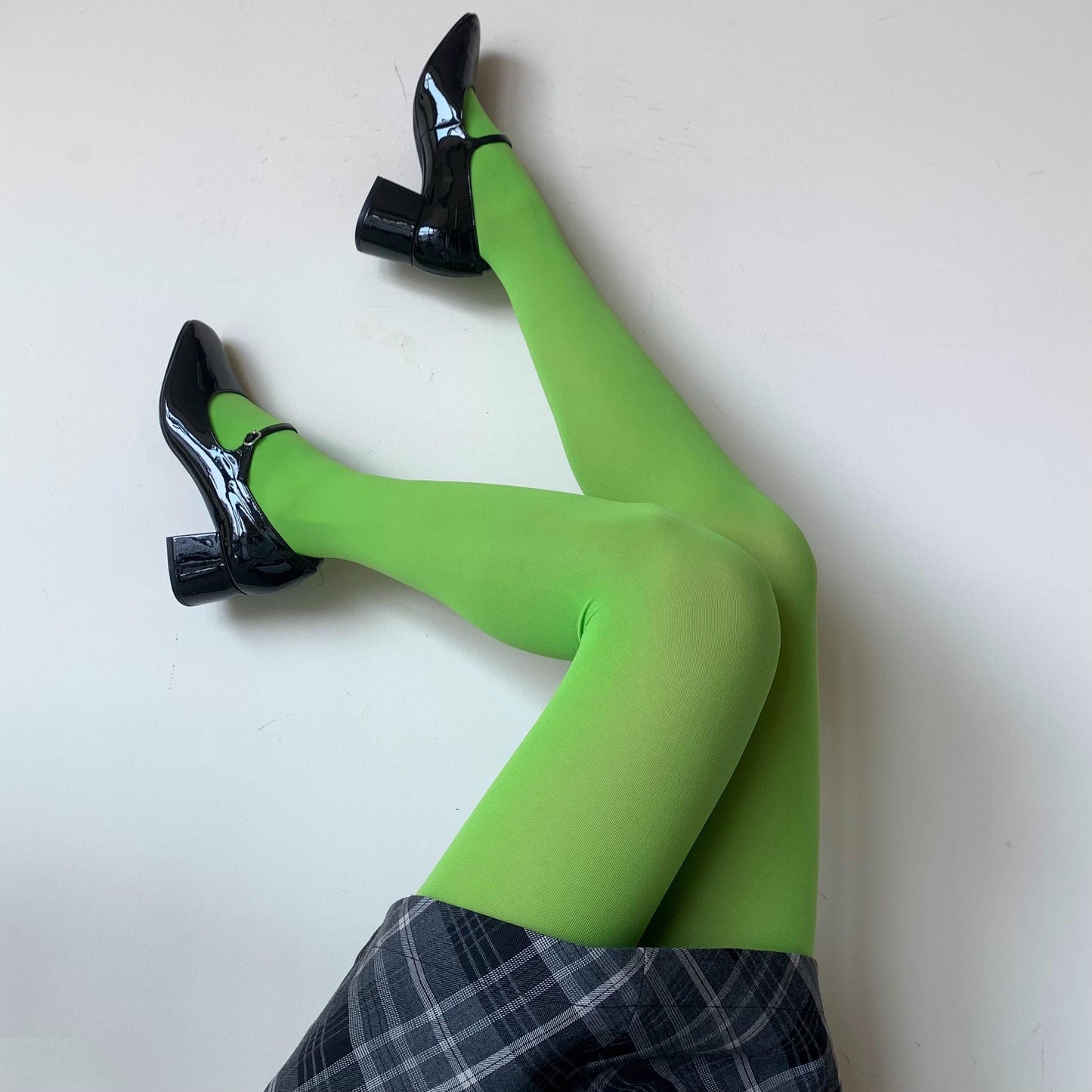 Neon Green Solid Color Velvet Tights - tights