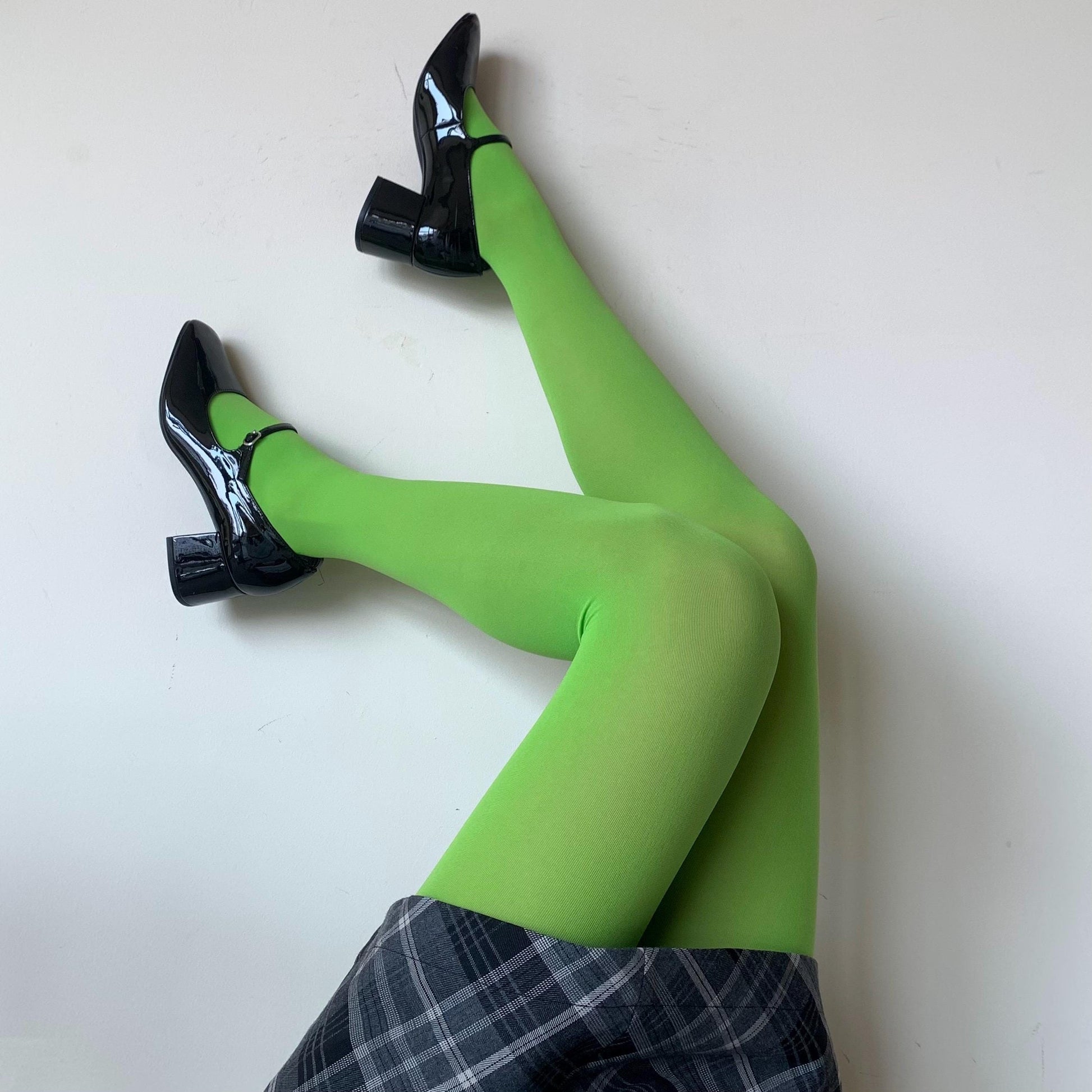 Neon Green Solid Color Velvet Tights - tights