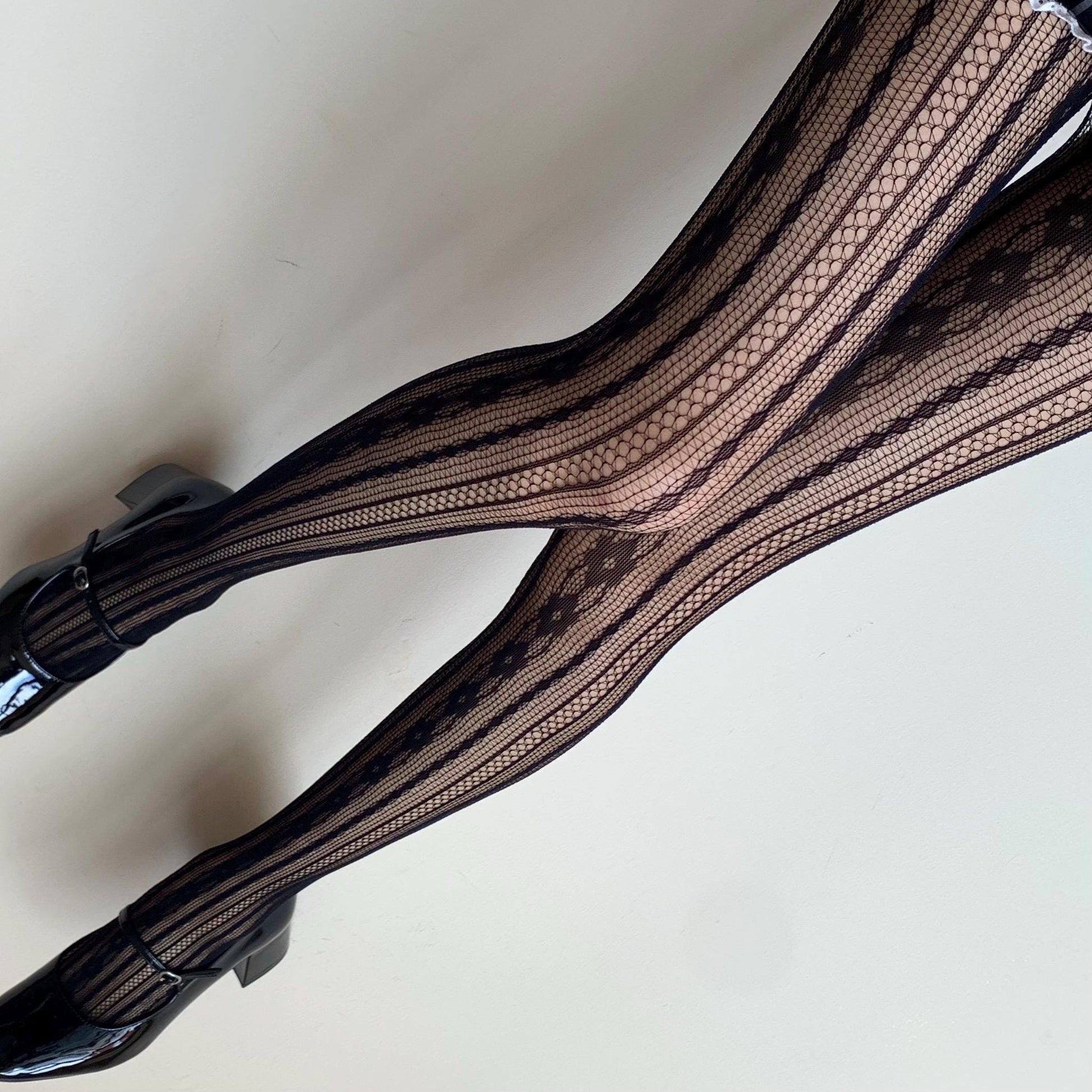 Black Floral Striped Fishnet Tights