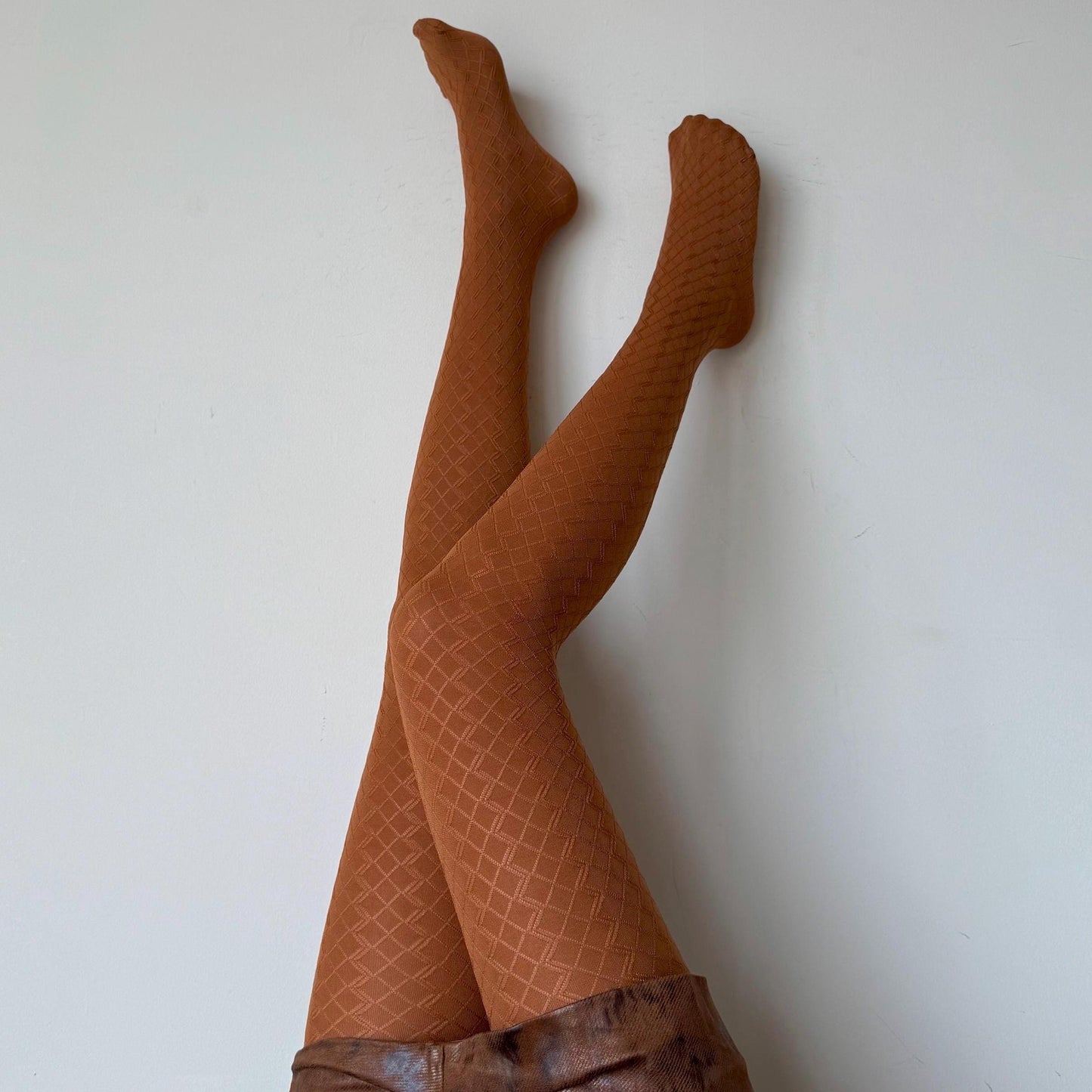 Cinnamon Orange Velvet 3D Crisscross Pattern Tights 110D - tights