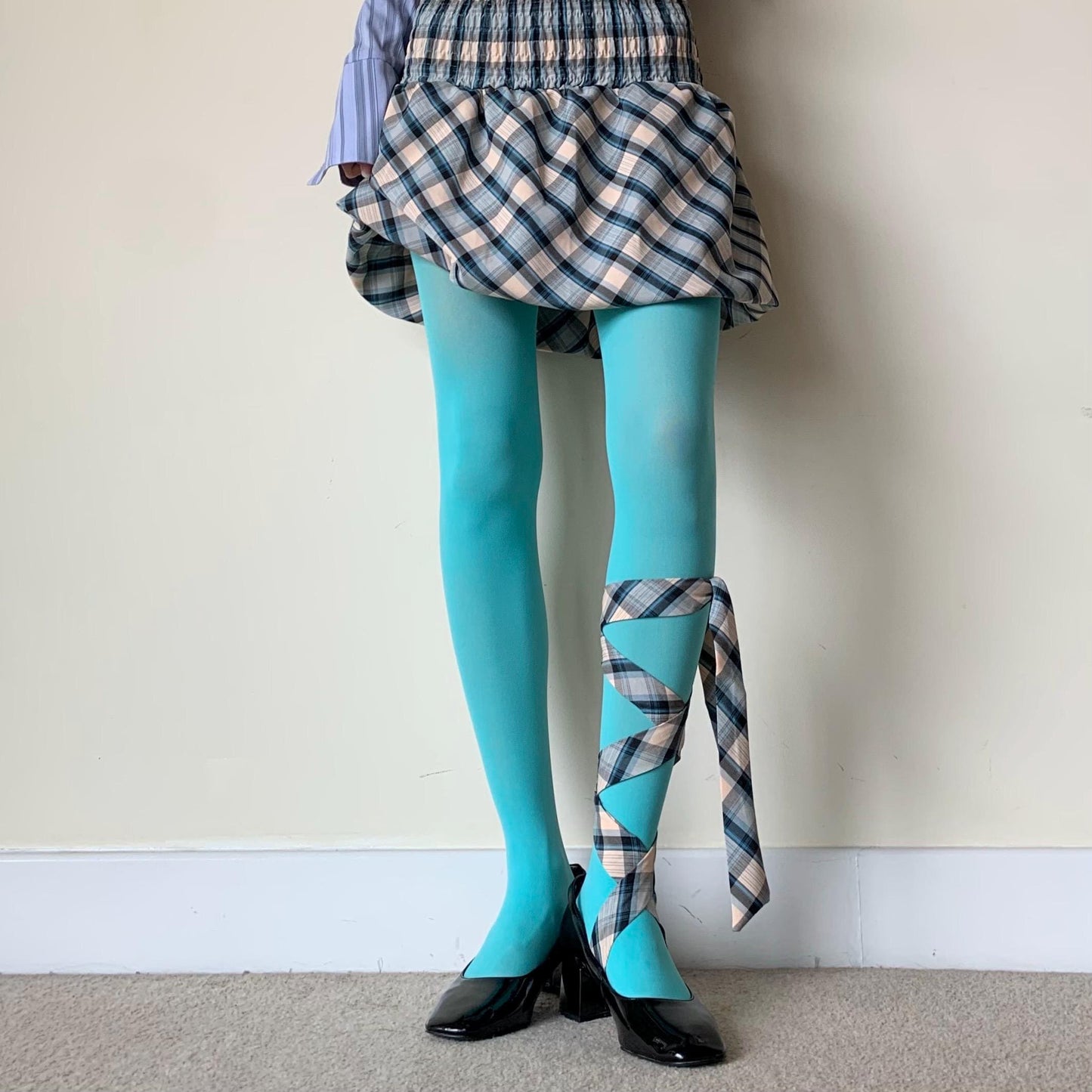 Sky Blue Opaque Solid Color Tights - tights