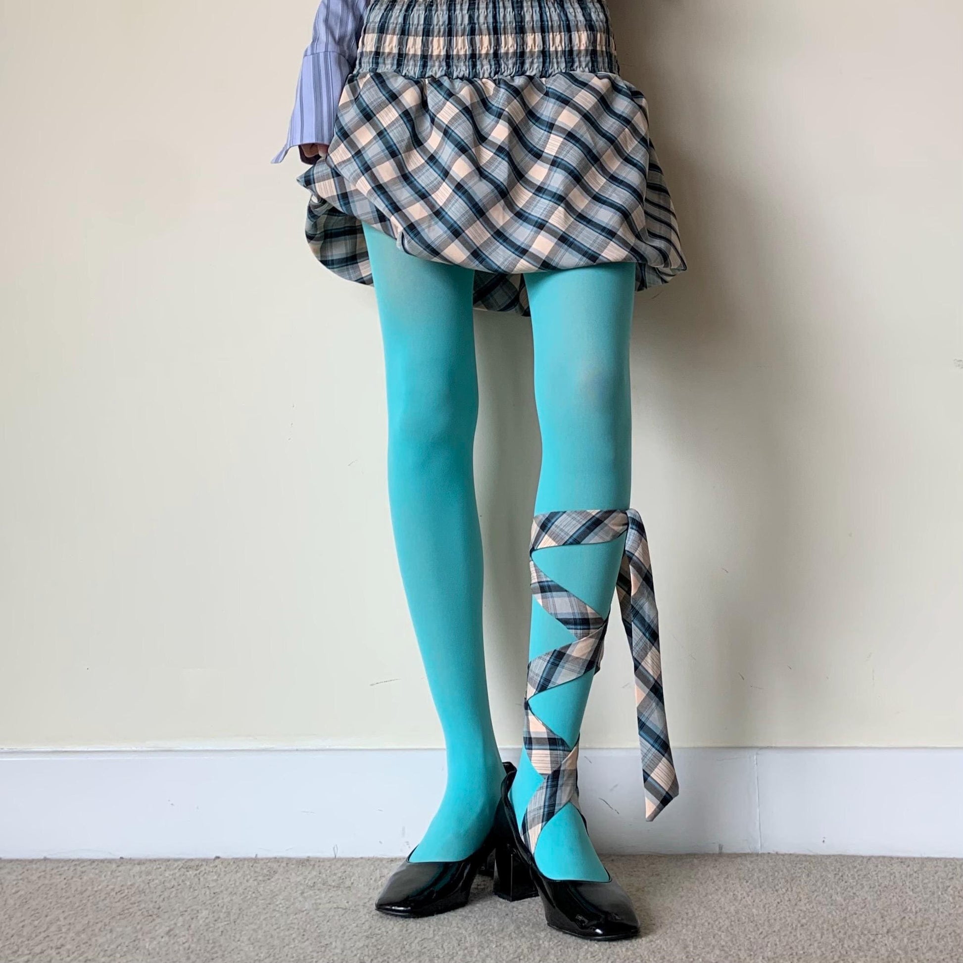 Sky Blue Opaque Solid Color Tights - tights