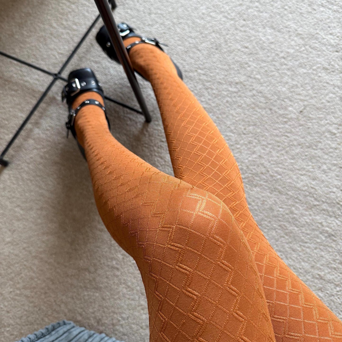 Cinnamon Orange Velvet 3D Crisscross Pattern Tights 110D - tights
