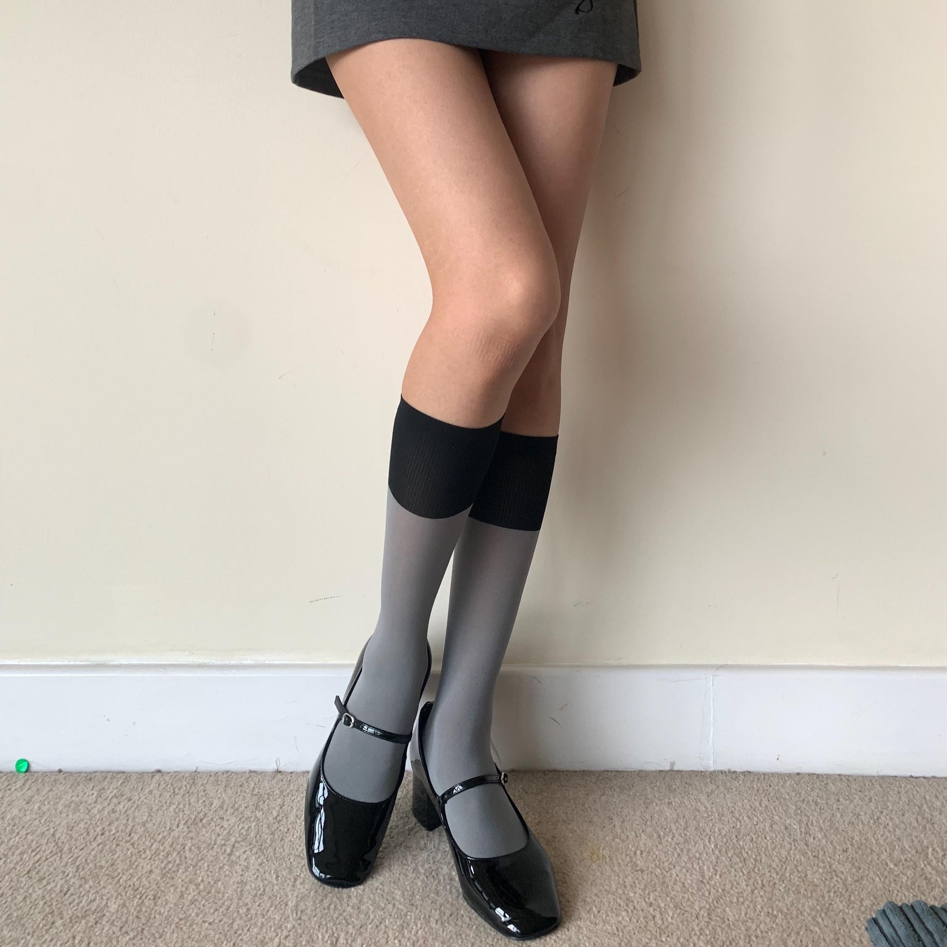 Grey Velvet Socks with Black Cuff - socks