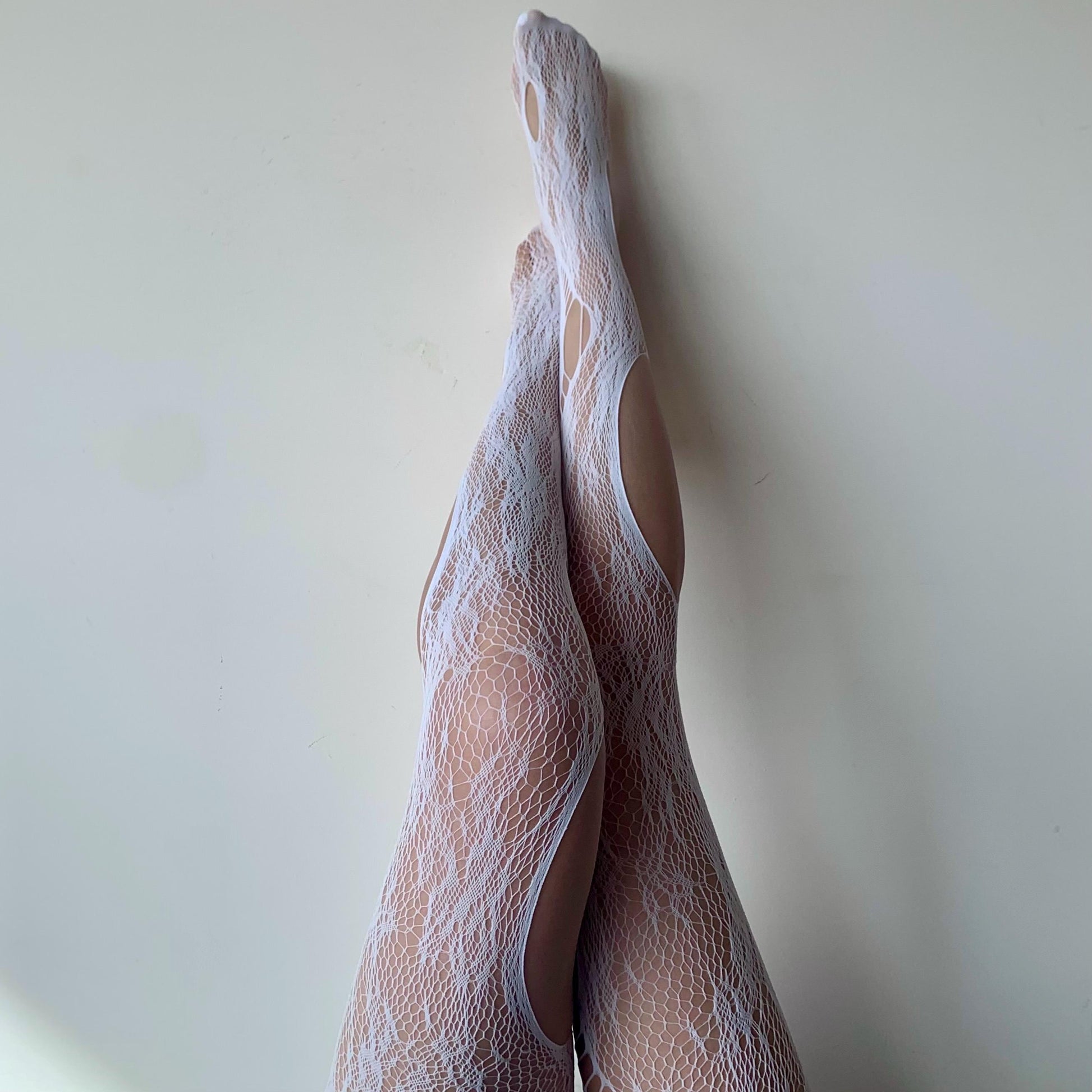 White Distressed Floral Fishnet Tights - tights