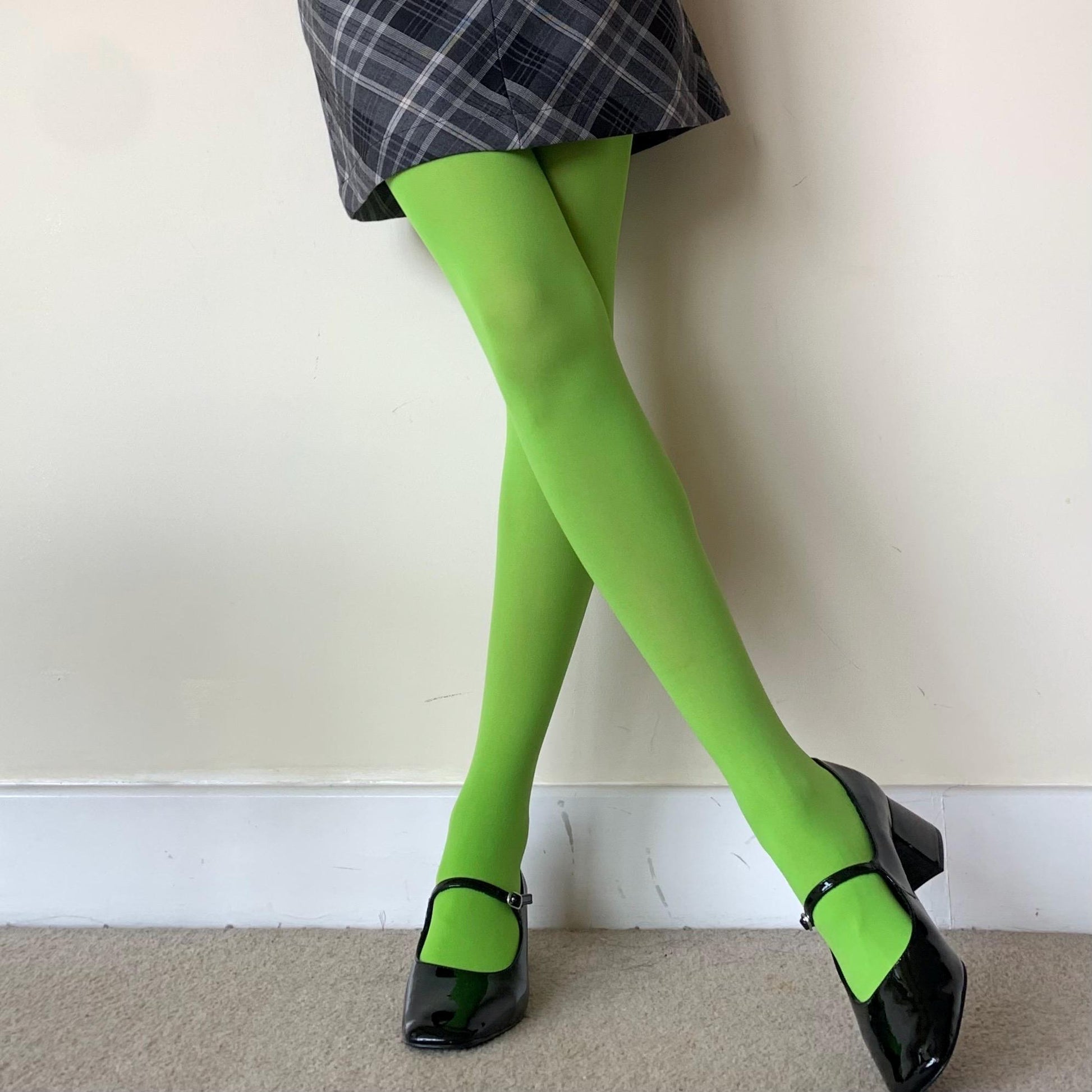 Neon Green Solid Color Velvet Tights - tights