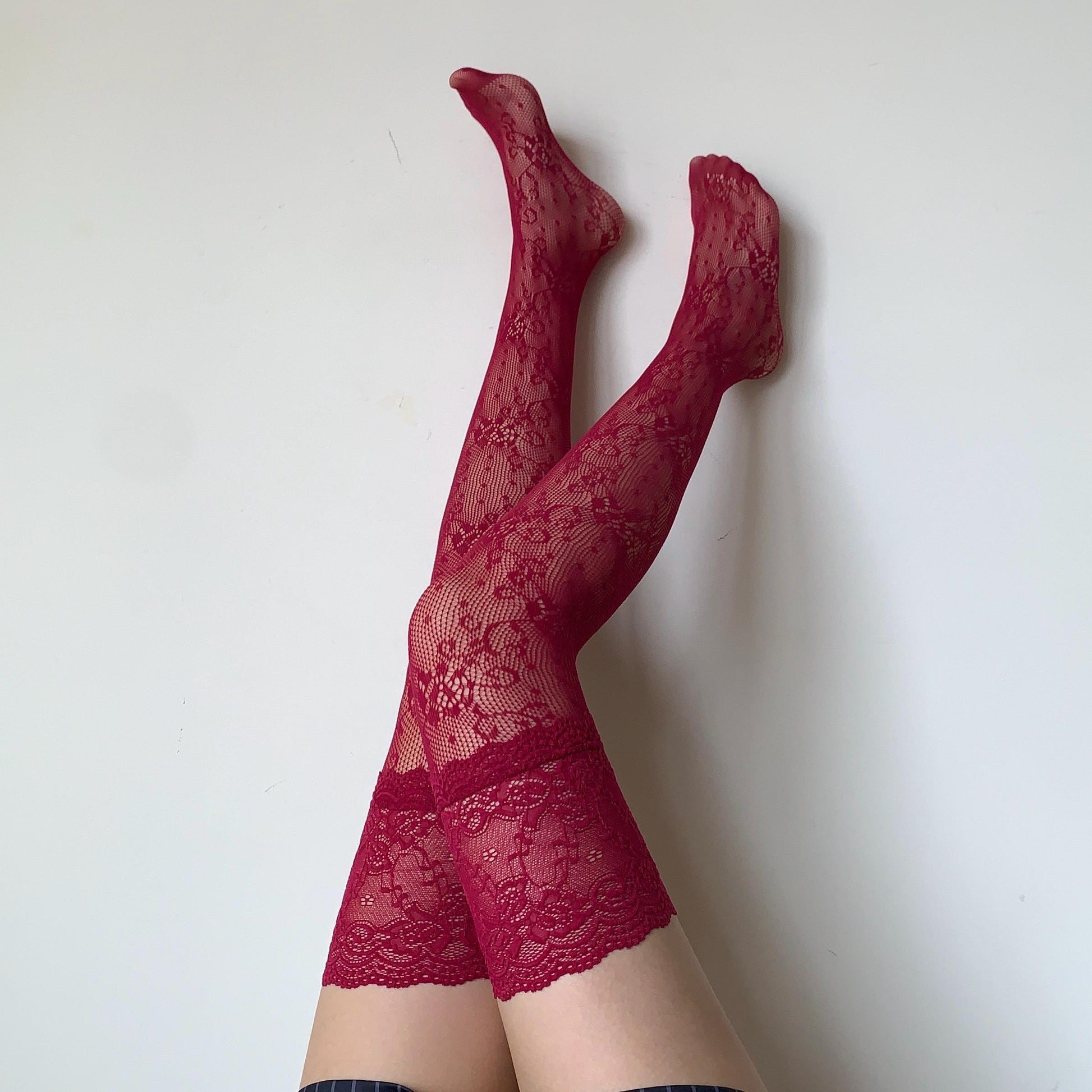 Red Burgundy Stay-up Thigh High Stockings - stockings