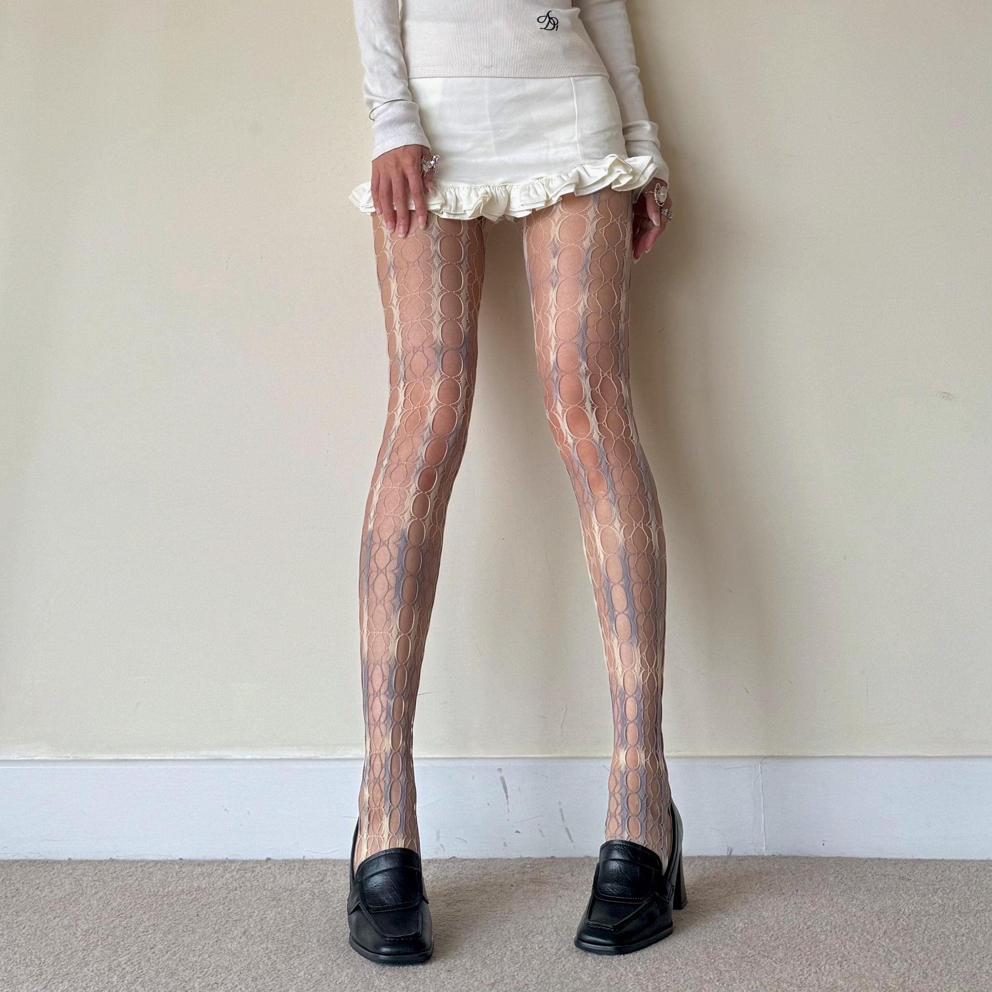 Yellow & Blue Tie-Dye Gradient Distressed Hollow Fishnet Tights - tights