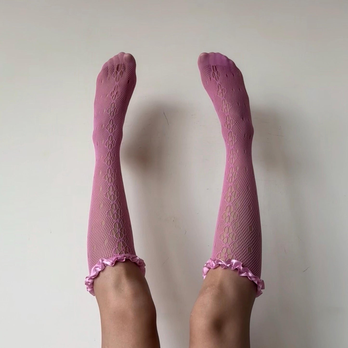 Pink Floral Knee High Frilled Socks with Lace Ruffle - socks