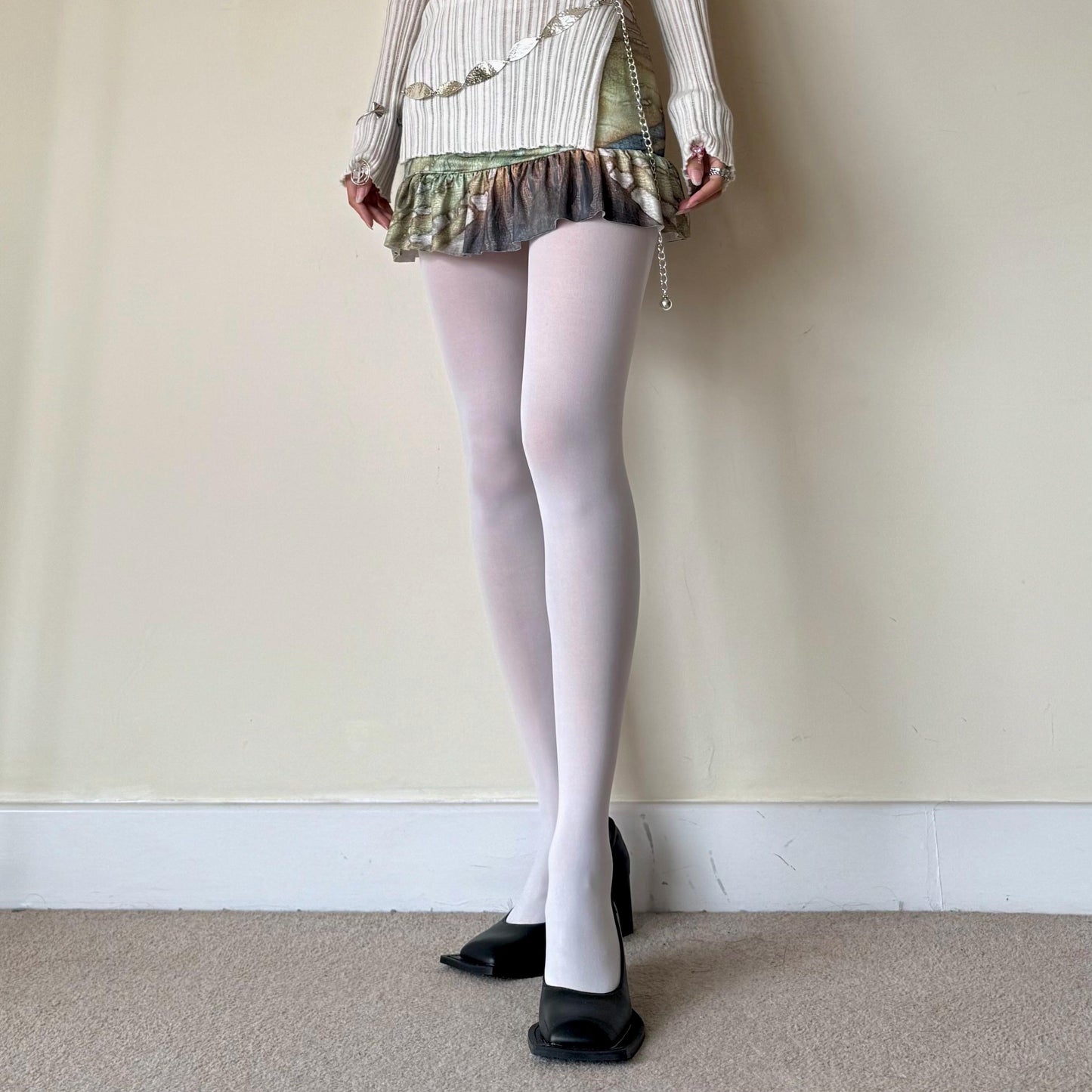 White Solid Color Velvet Tights 80D - tights