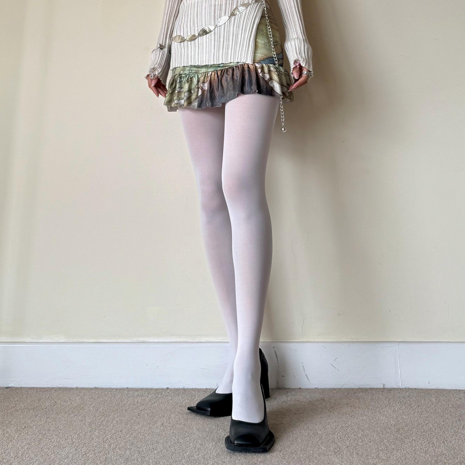 White Solid Color Velvet Tights 80D - tights