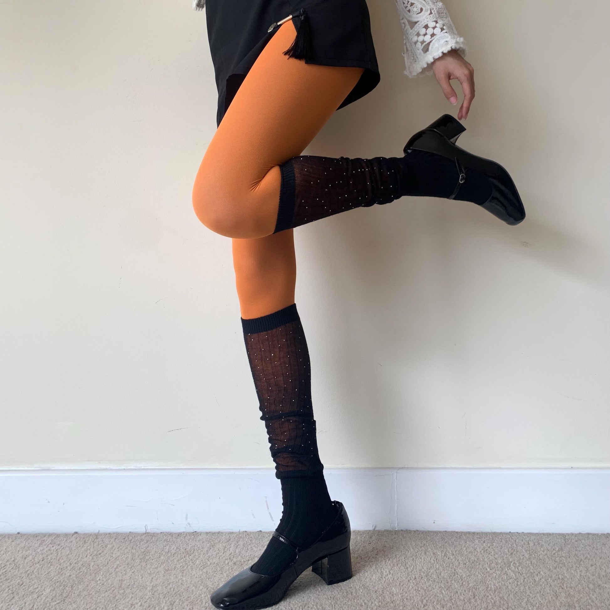 Orange Solid Color Opaque Velvet Tights