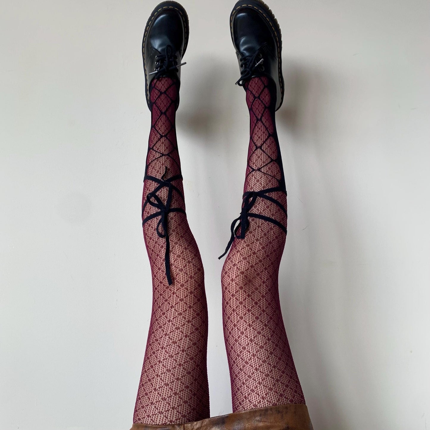 Black Lace-Up Fishnet Socks with Adjustable Ribbon Straps - socks