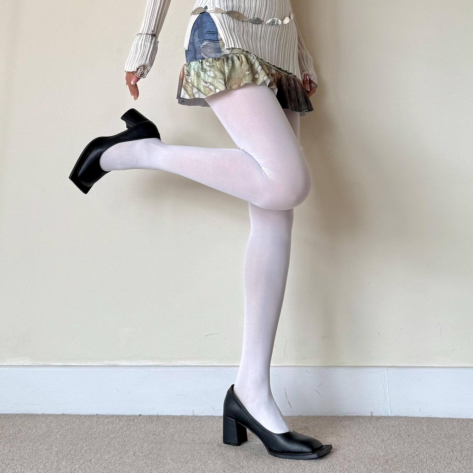 White Solid Color Velvet Tights 80D - tights