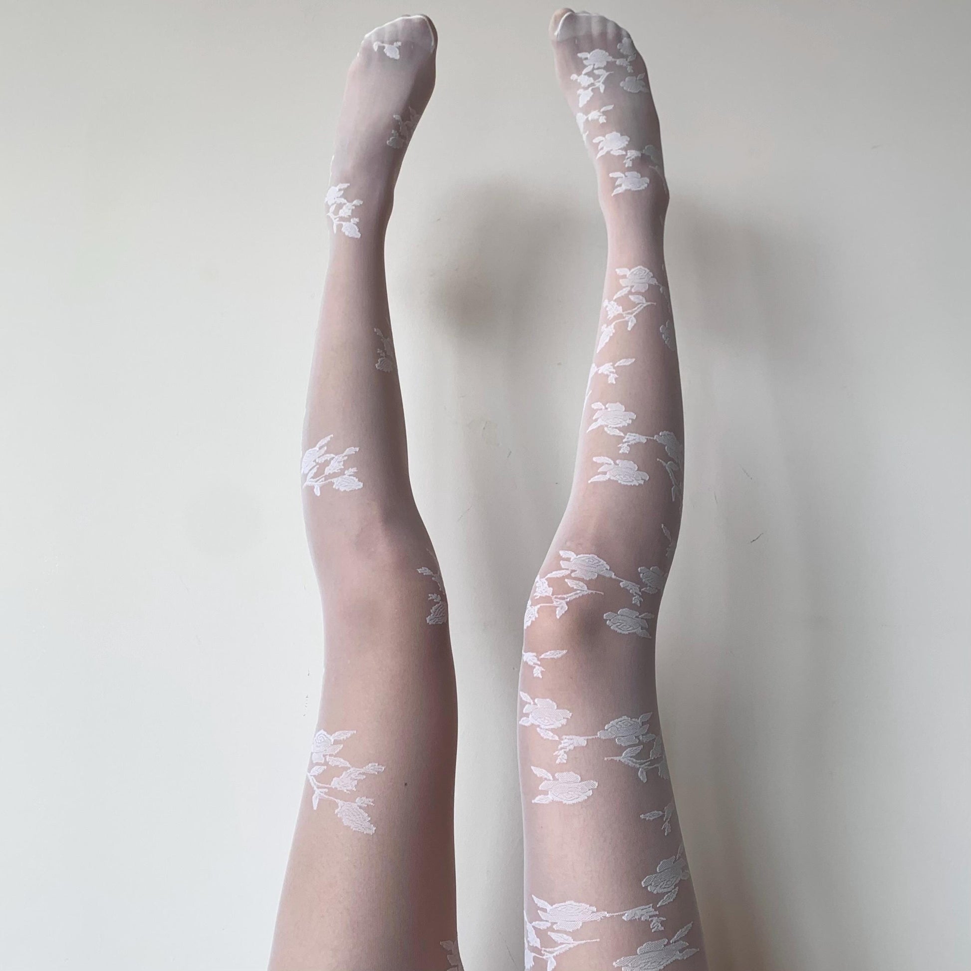 Cream White Rose Sheer Velvet Tights - tights