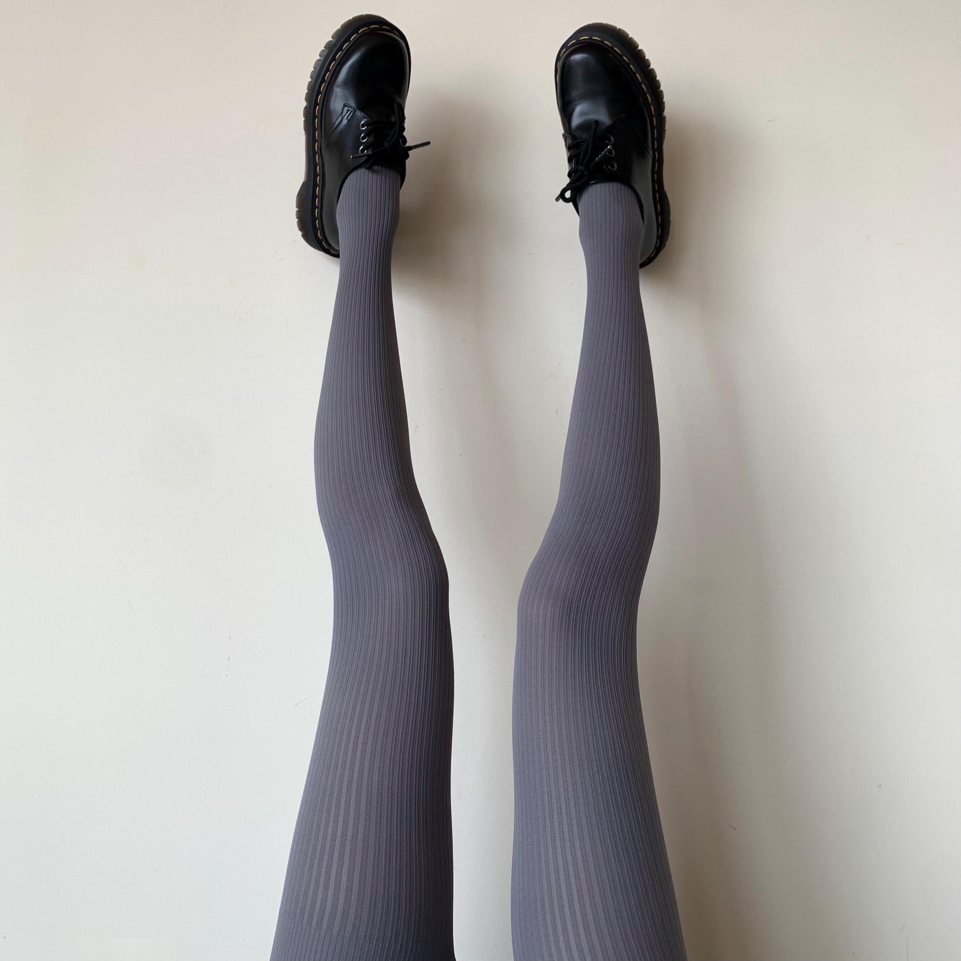 Blue Grey Ribbed Velvet Opaque Tights