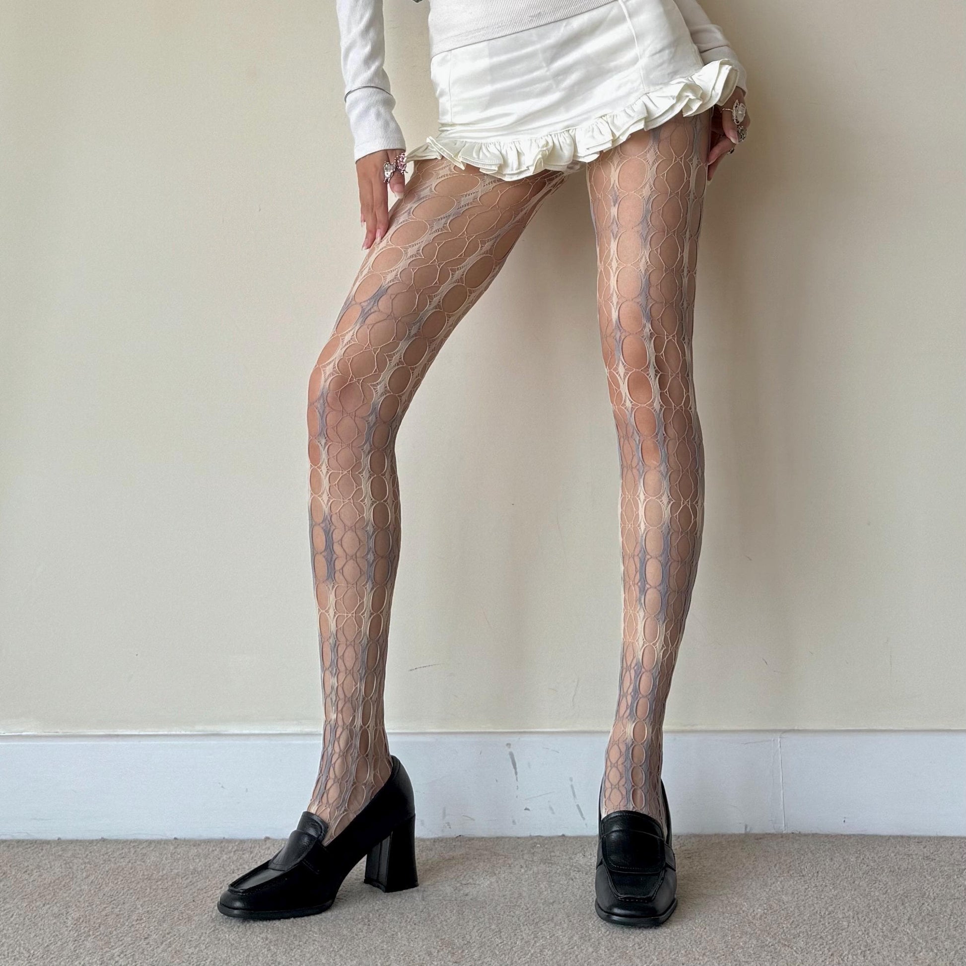 Yellow & Blue Tie-Dye Gradient Distressed Hollow Fishnet Tights - tights