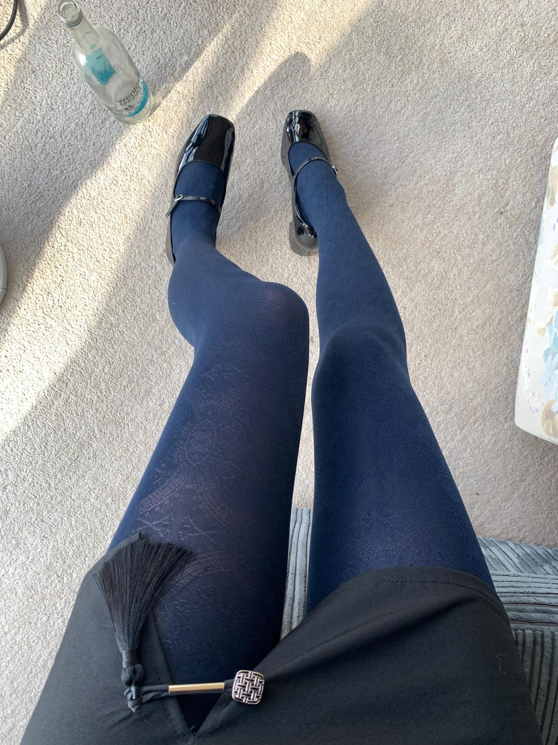 Navy Ancient Egyptian-Inspired Pattern Opaque Velvet Tights