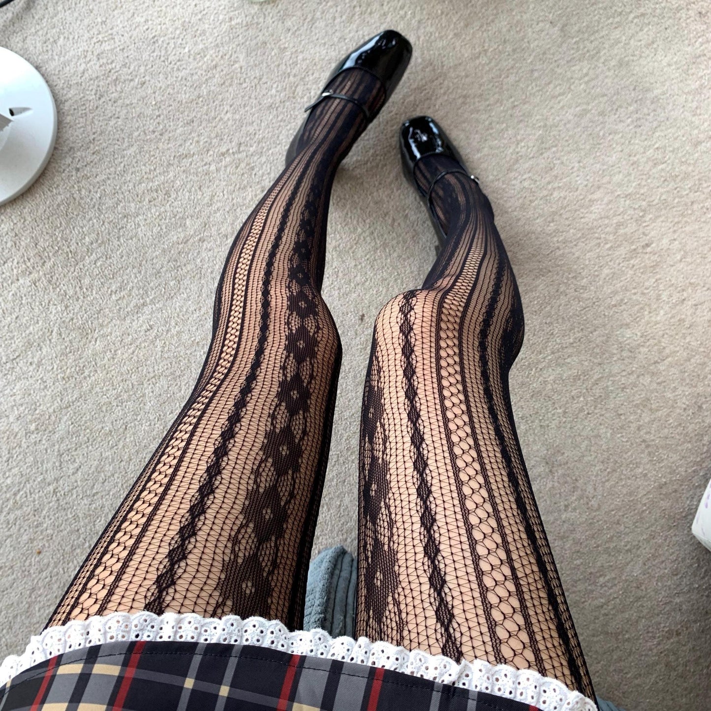 Black Floral Striped Fishnet Tights