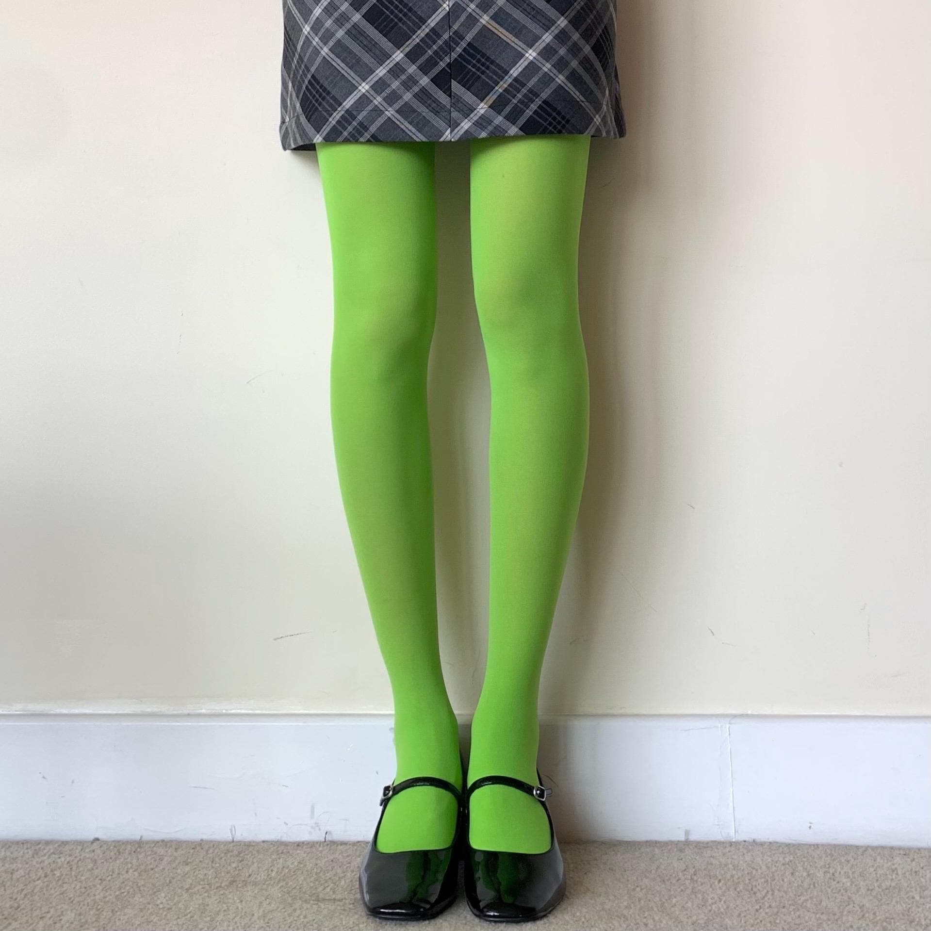 Neon Green Solid Color Velvet Tights - tights