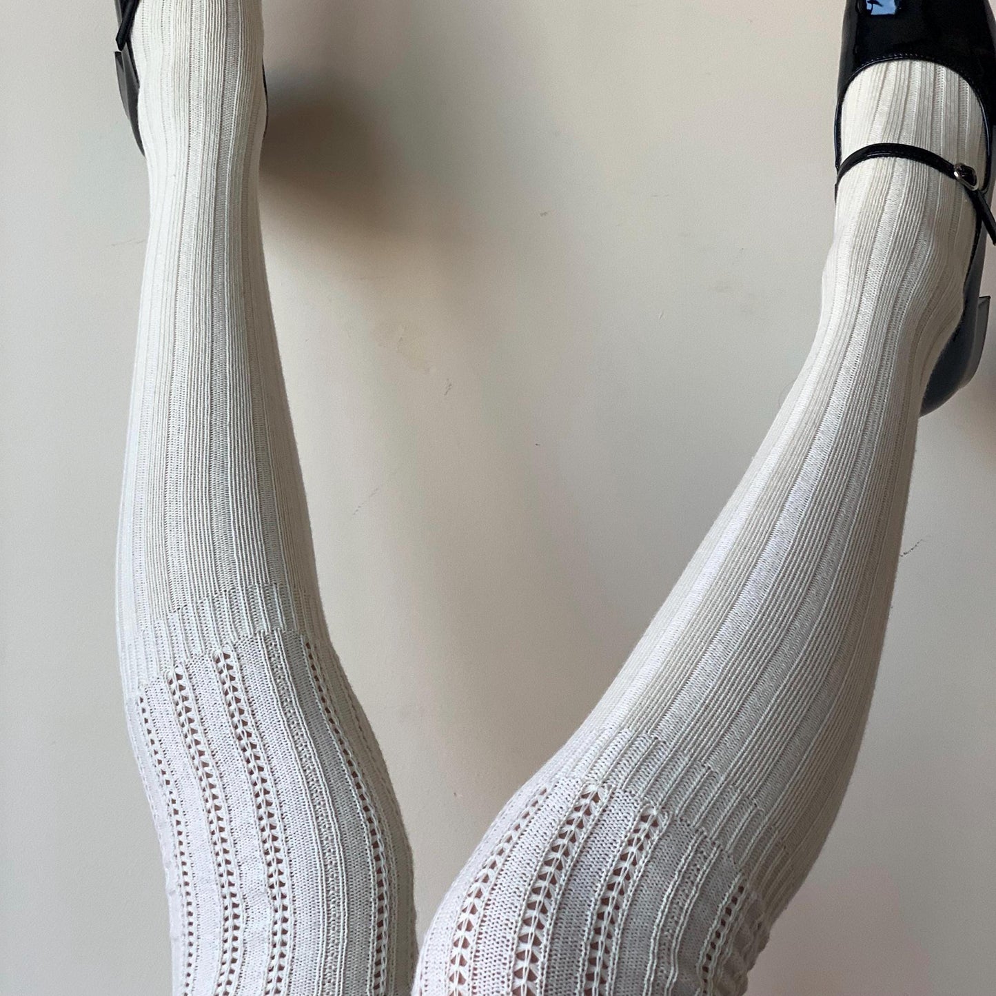 Cream Thigh-high Ribbed Cotton Socks - socks
