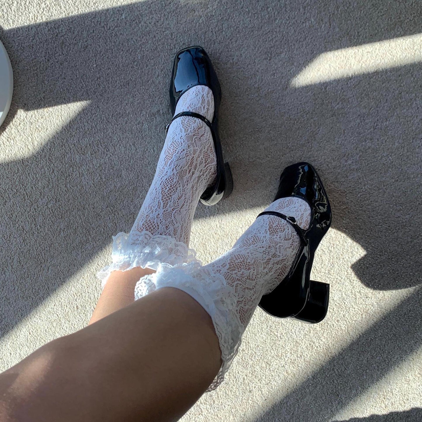 White Floral Frilled Lace Fishnet Socks